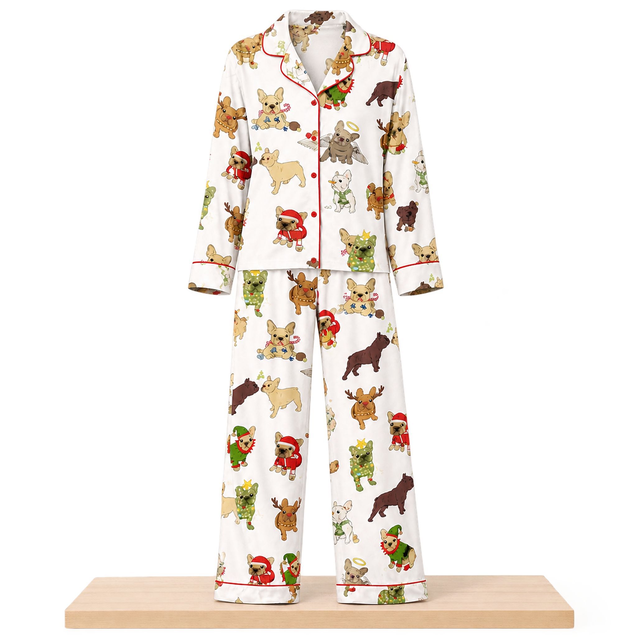 2026 Christmas French Bulldog Satin Pajama Set 1 2026 Christmas French Bulldog Satin Pajama Set 2