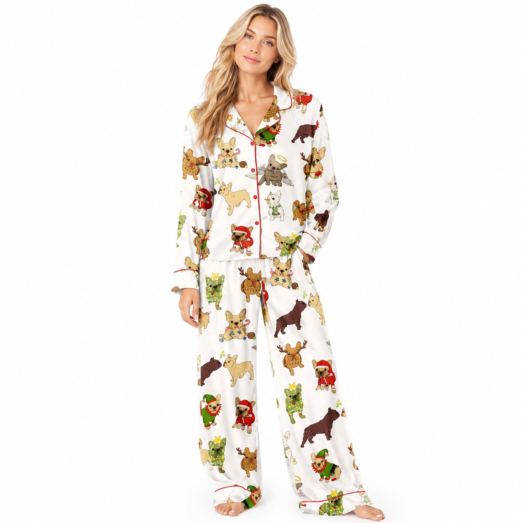 2026 Christmas French Bulldog Satin Pajama Set 2026 Christmas French Bulldog Satin Pajama Set