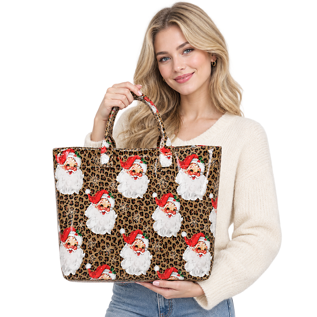 2026 Christmas Retro Vintage Santa Leopard Tote Bag 2026 Christmas Retro Vintage Santa Leopard Tote Bag