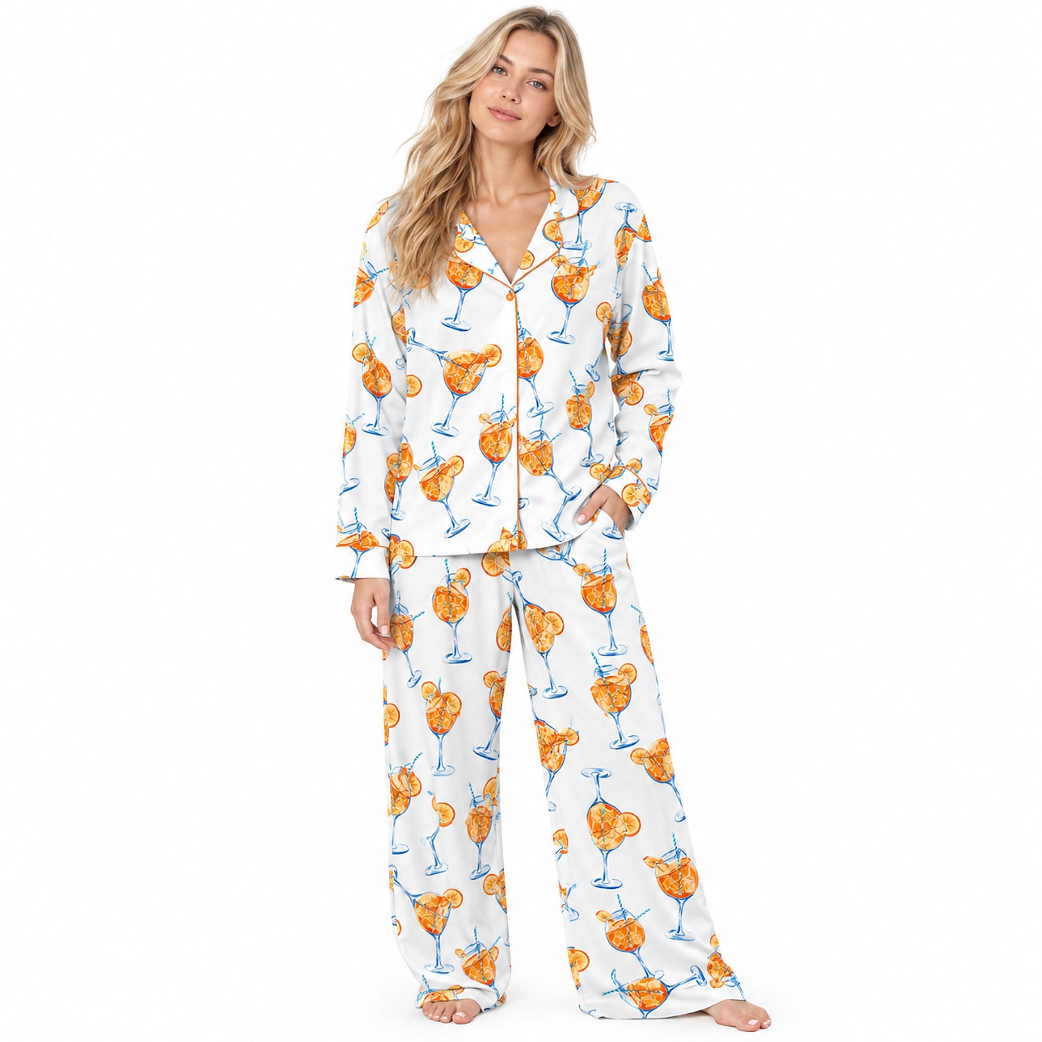 Aperol Spritz Trio Watercolor Satin Pajama Set Aperol Spritz Trio Watercolor Satin Pajama Set