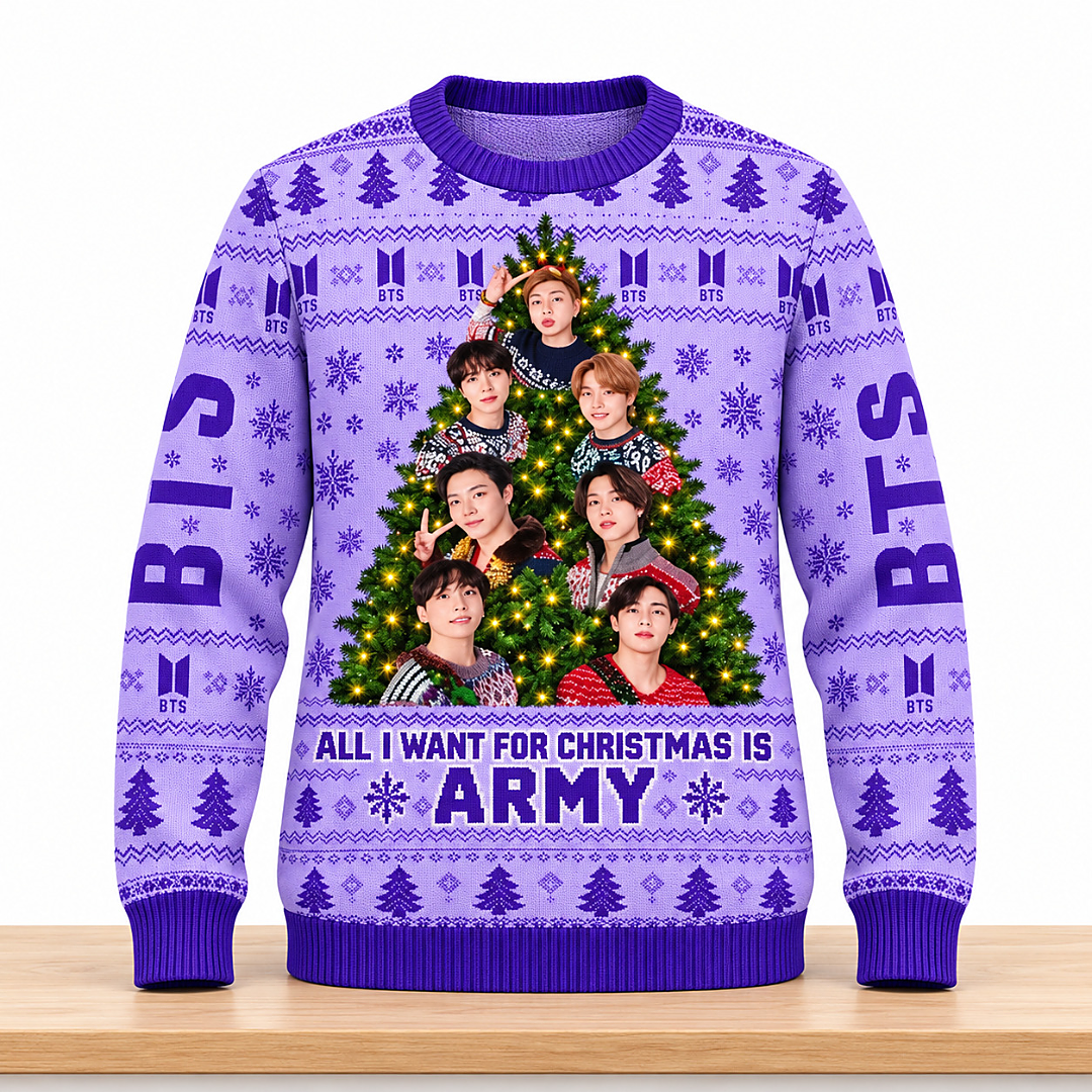BTS All I Want for Christmas Is ARMY Christmas 2026 Ugly Sweater 1 BTS All I Want for Christmas Is ARMY Christmas 2026 Ugly Sweater 2
