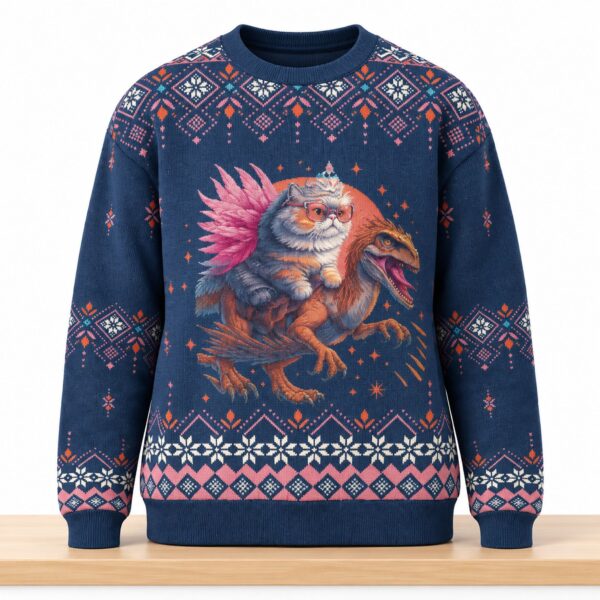 Cat Riding Dinosaur Christmas 2026 Ugly Sweater 2