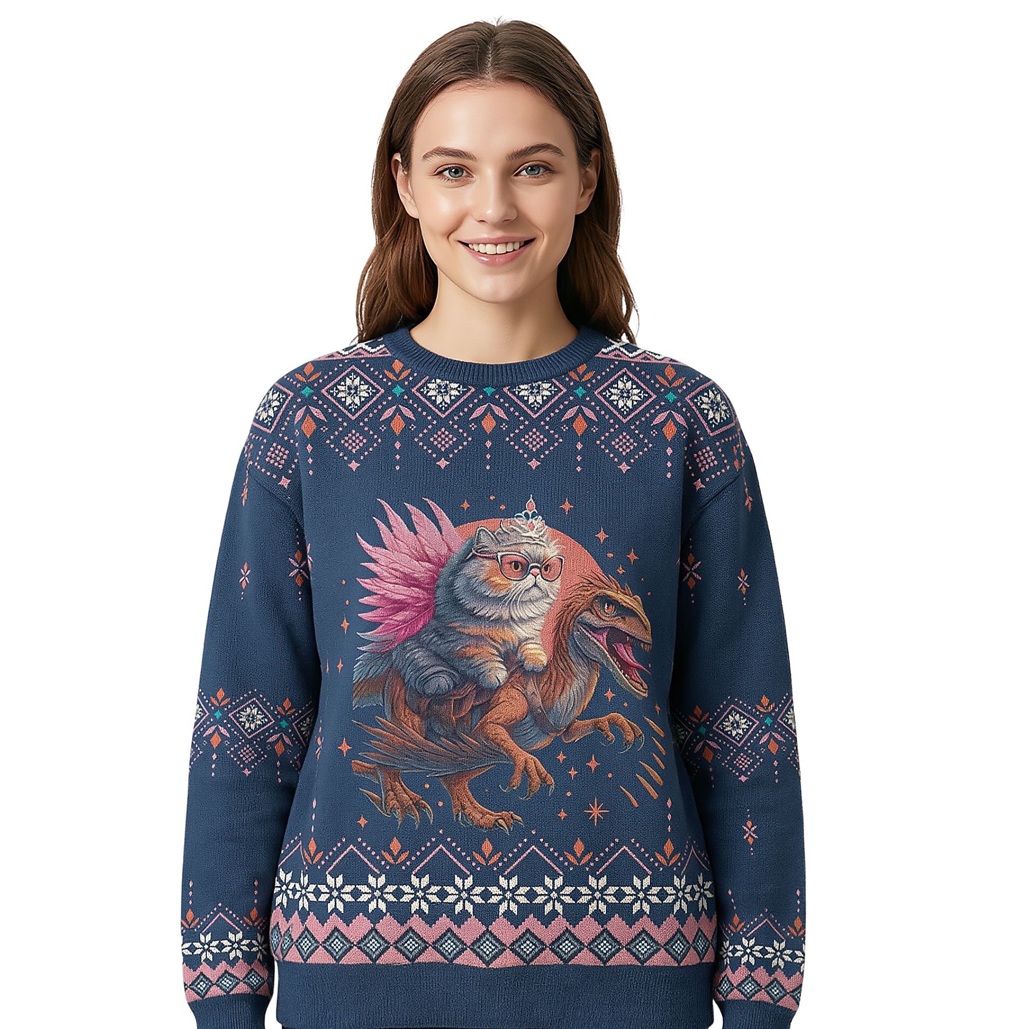 Cat Riding Dinosaur Christmas 2026 Ugly Sweater 2 Cat Riding Dinosaur Christmas 2026 Ugly Sweater