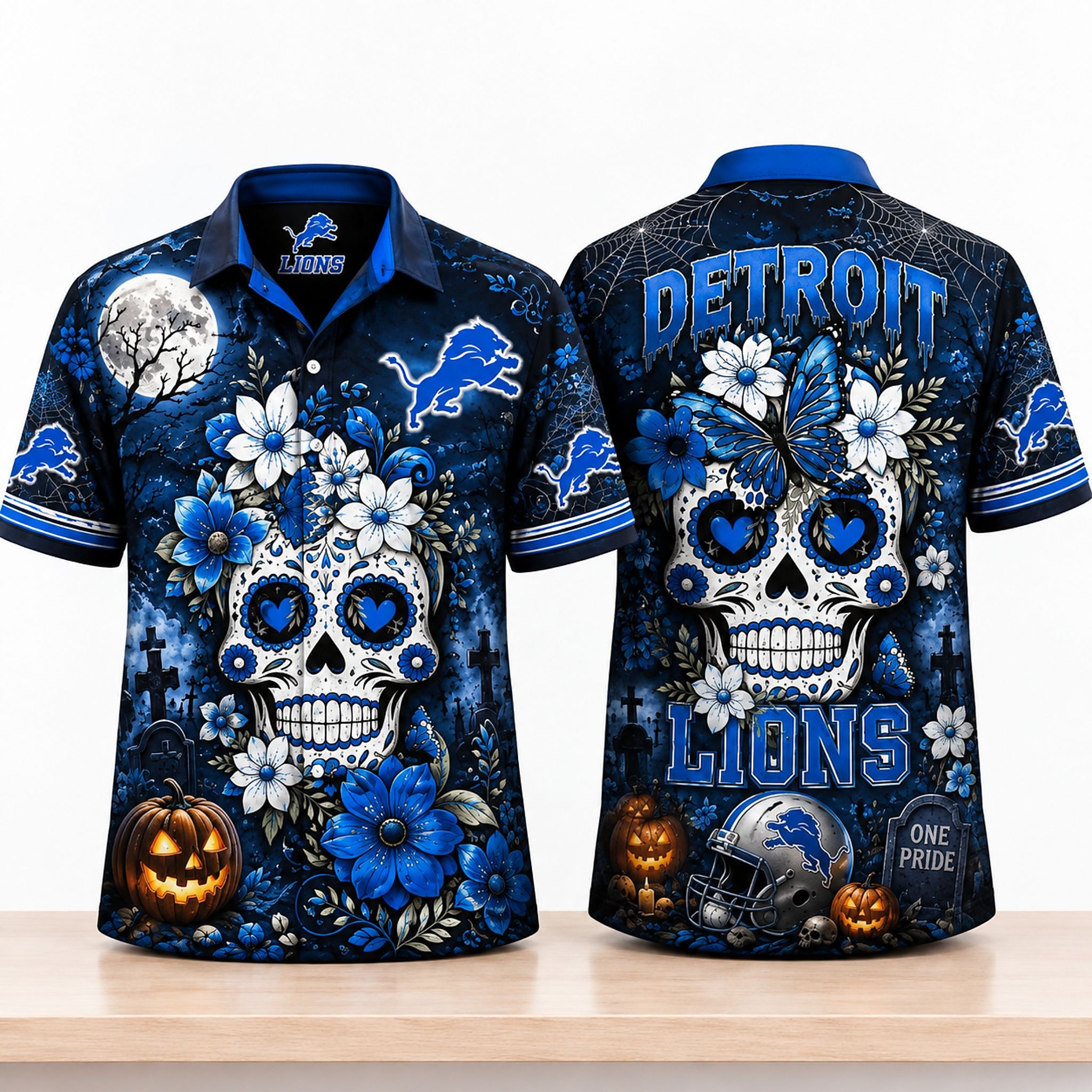 Detroit Lions Sugar skull Halloween 2026 Hawaiian Shirt 1 Detroit Lions Sugar skull Halloween 2026 Hawaiian Shirt 2