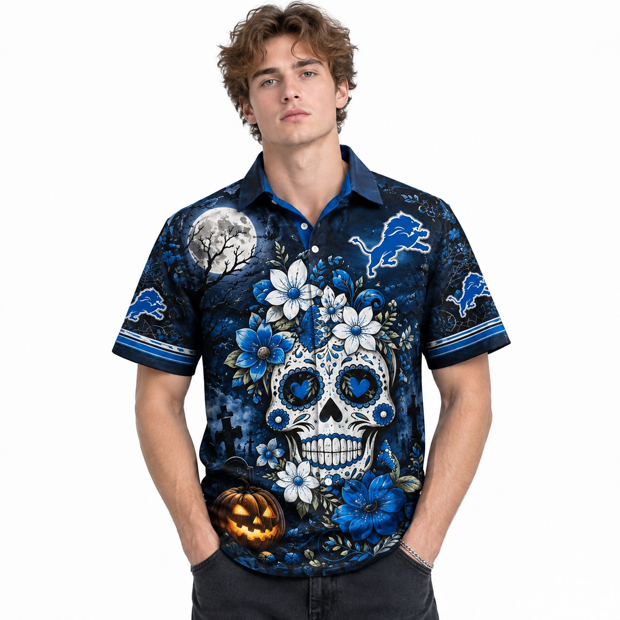 Detroit Lions Sugar skull Halloween 2026 Hawaiian Shirt Detroit Lions Sugar skull Halloween 2026 Hawaiian Shirt