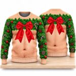 Hairy Chest Wreath and Red Bow Christmas 2026 Ugly Sweater