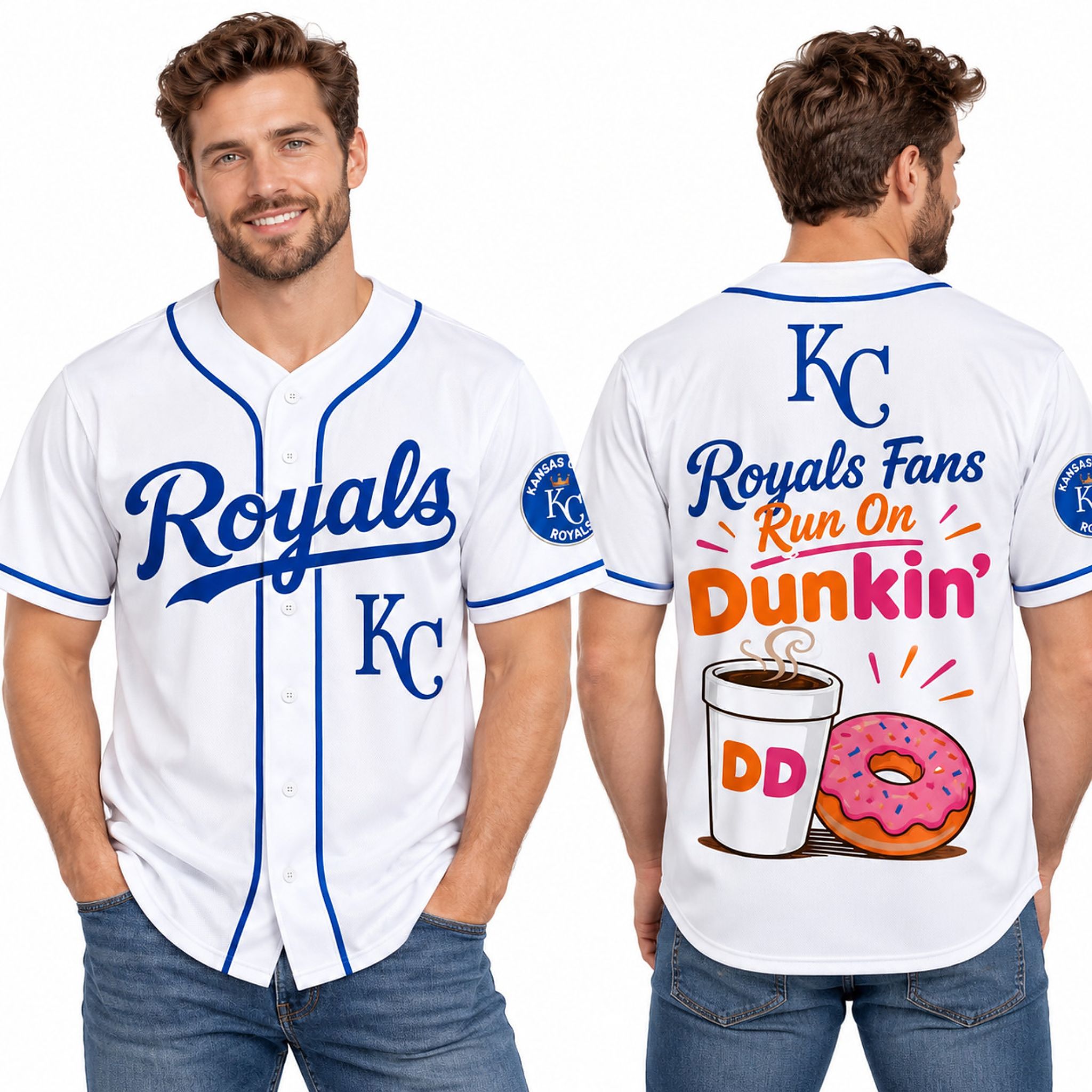 KC Royals Fans Run On Dunkin Baseball Jersey KC Royals Fans Run On Dunkin Baseball Jersey