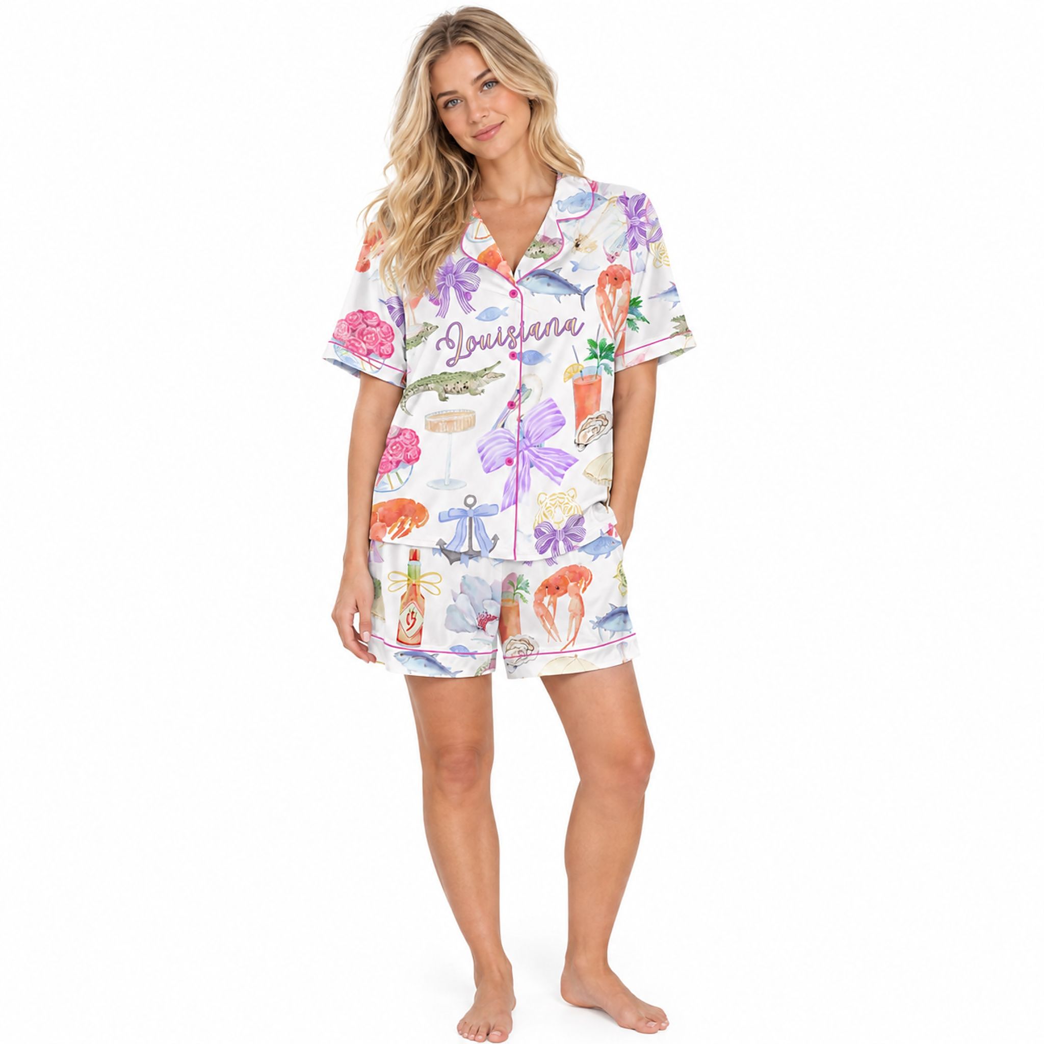 Louisiana Preppy Girl Satin Pajama Set Louisiana Preppy Girl Satin Pajama Set