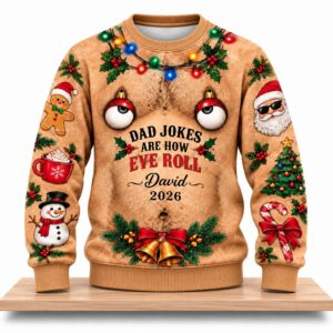 Dad Joke Are Eye Roll Christmas 2026 Custom Ugly Sweatshirt 2