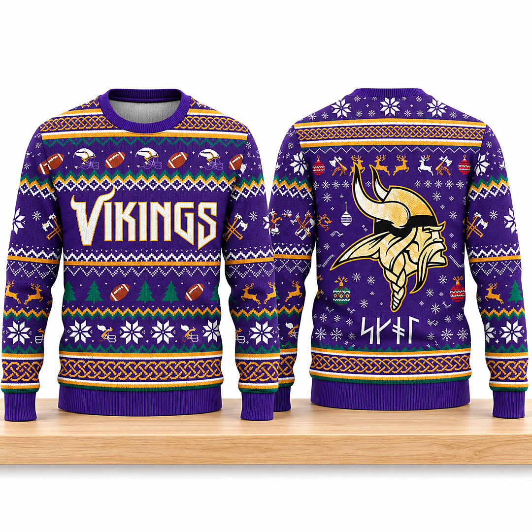Minnesota Vikings Skol Runes Christmas 2026 Ugly Sweater 1 Minnesota Vikings Skol Runes Christmas 2026 Ugly Sweater 2