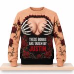 Gothic Skeleton These Boobs Are Taken By Custom Halloween 2026 Ugly Sweater