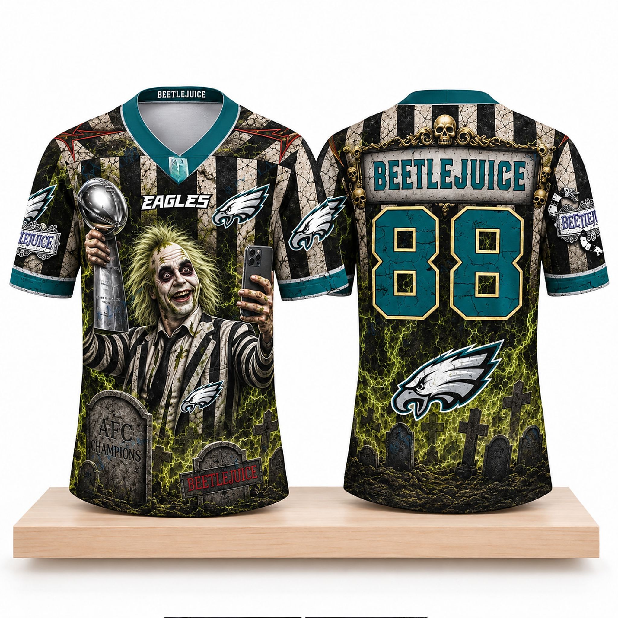 Philadelphia Eagles Beetlejuice Halloween 2026 Football Jersey 1 Philadelphia Eagles Beetlejuice Halloween 2026 Football Jersey 1
