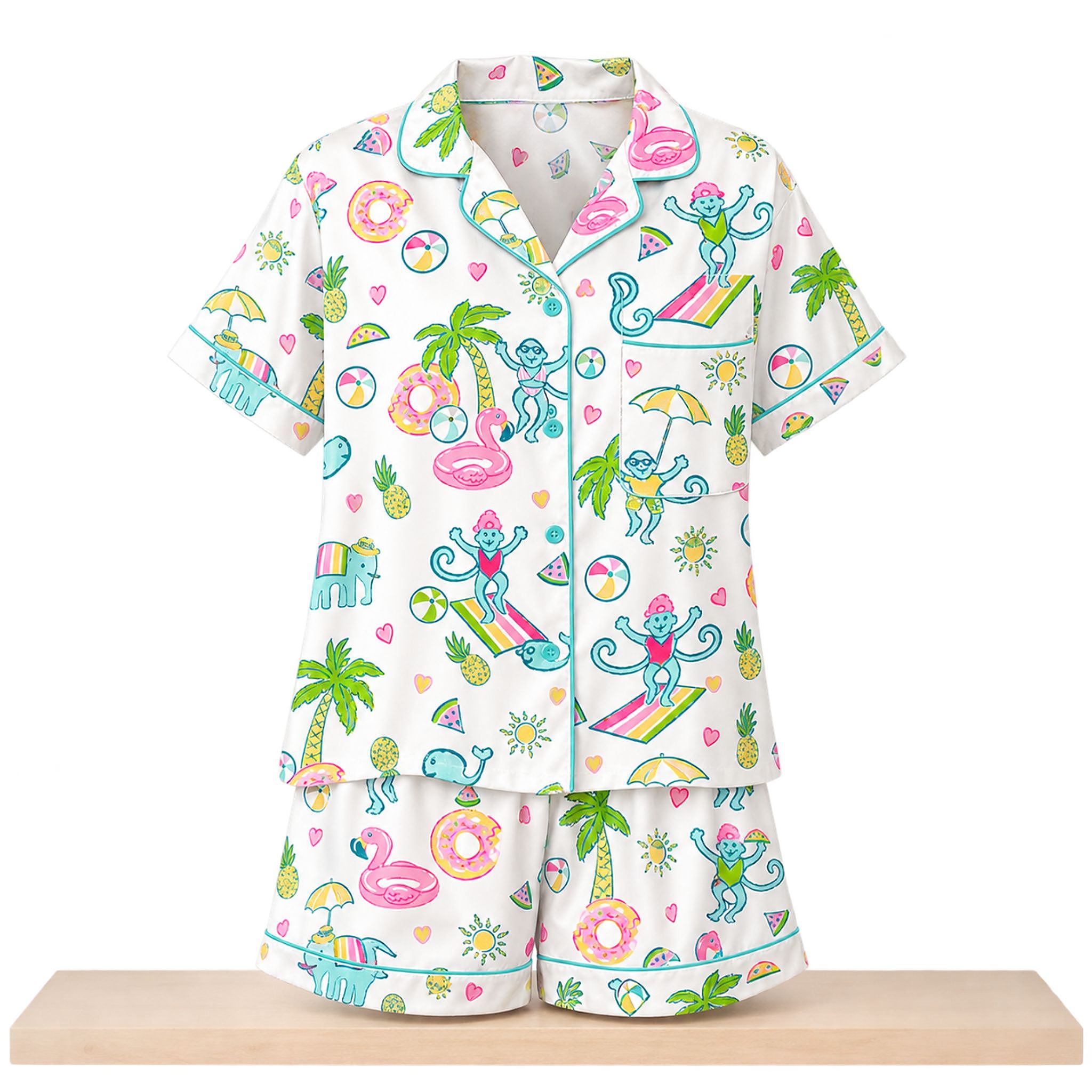 2026 Pool Party Monkey Satin Pajama Set 1 Pool Party Monkey Satin Pajama Set 2