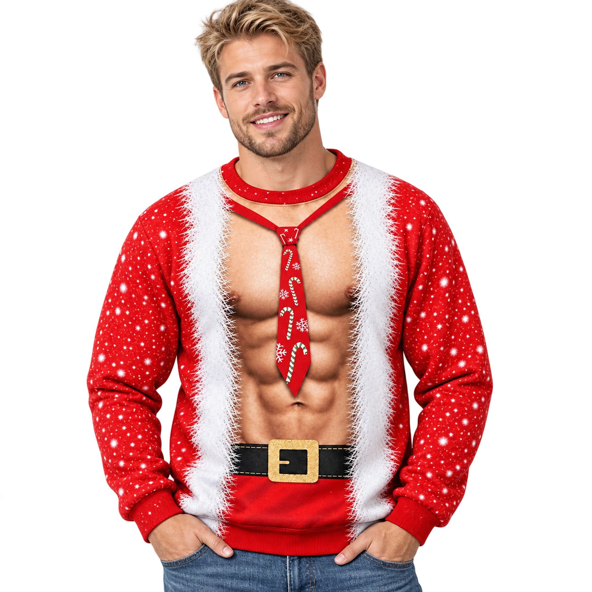 Santa Claus Muscle Body Christmas 2026 Ugly Sweater Santa Claus Muscle Body Christmas 2026 Ugly Sweater