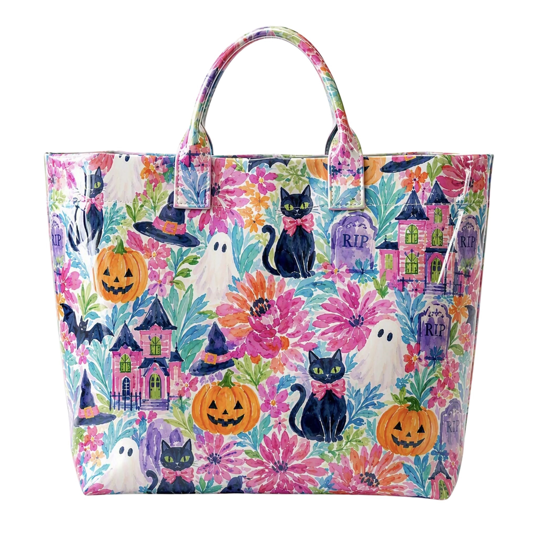 Watercolor Pumpkin Cat 2026 Halloween Tote Bag 1 Watercolor Pumpkin Cat 2026 Halloween Tote Bag 2