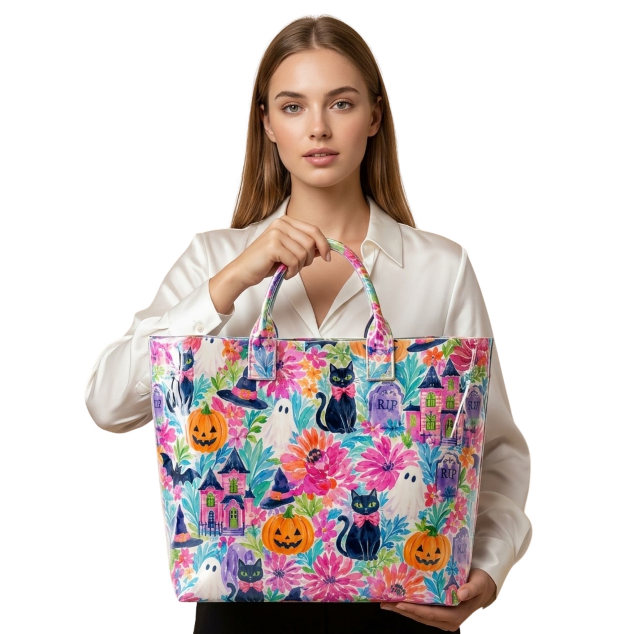 Watercolor Pumpkin Cat 2026 Halloween Tote Bag Watercolor Pumpkin Cat 2026 Halloween Tote Bag