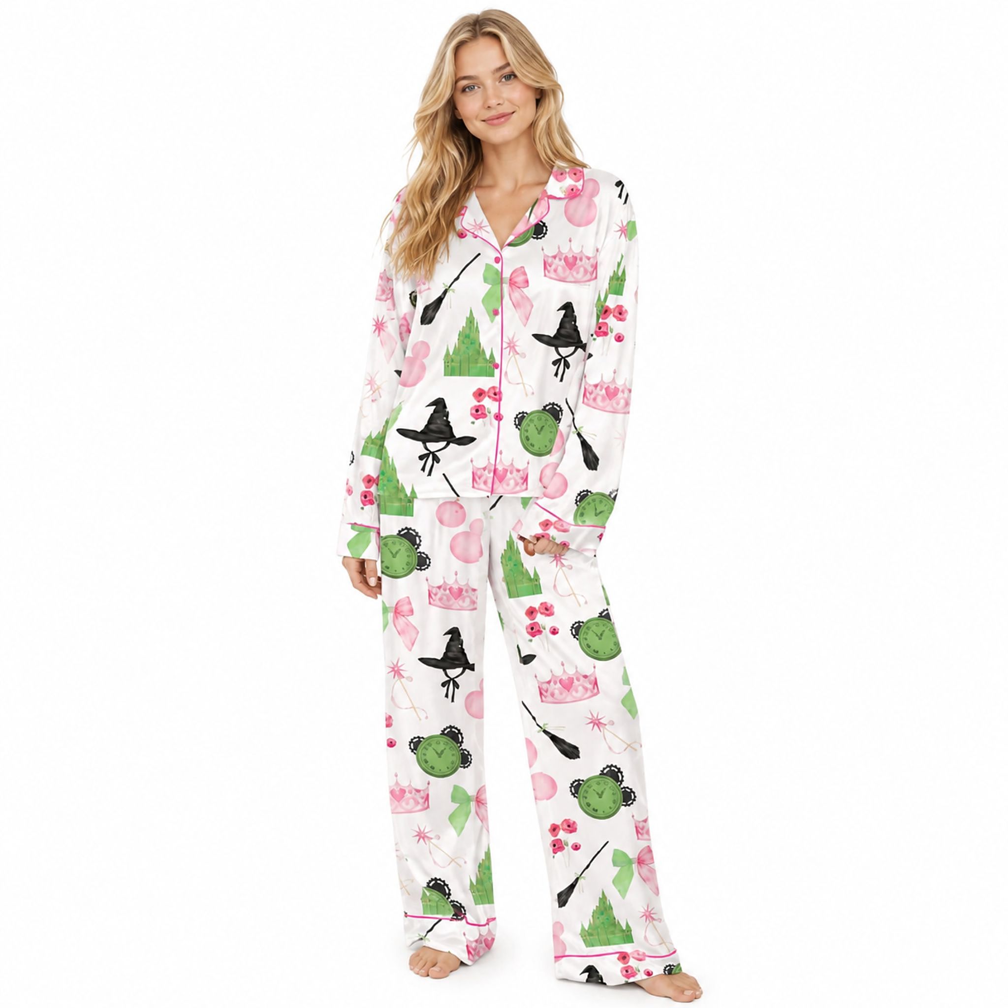 Wicked Pink And Green Satin Pajama Set 2 Wicked Pink And Green Satin Pajama Set 2