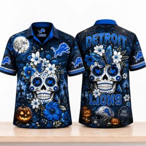 Detroit Lions Sugar skull Halloween 2026 Hawaiian Shirt 2