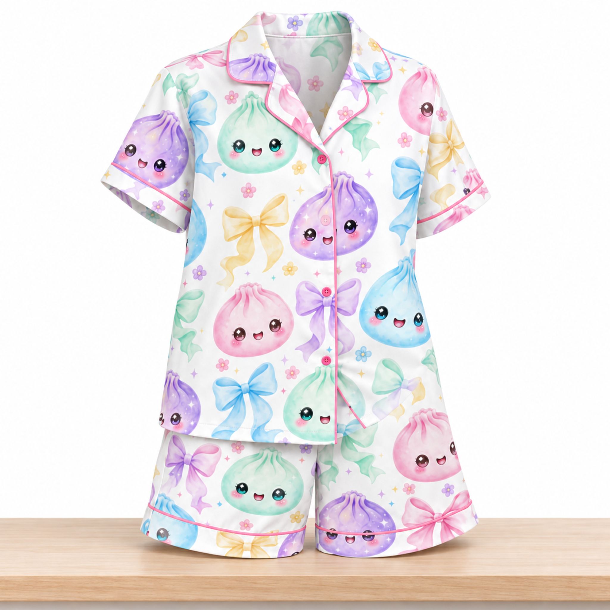 Kawaii Dumpling Silky Satin Pajama Set 1 Kawaii Dumpling Silky Satin Pajama Set