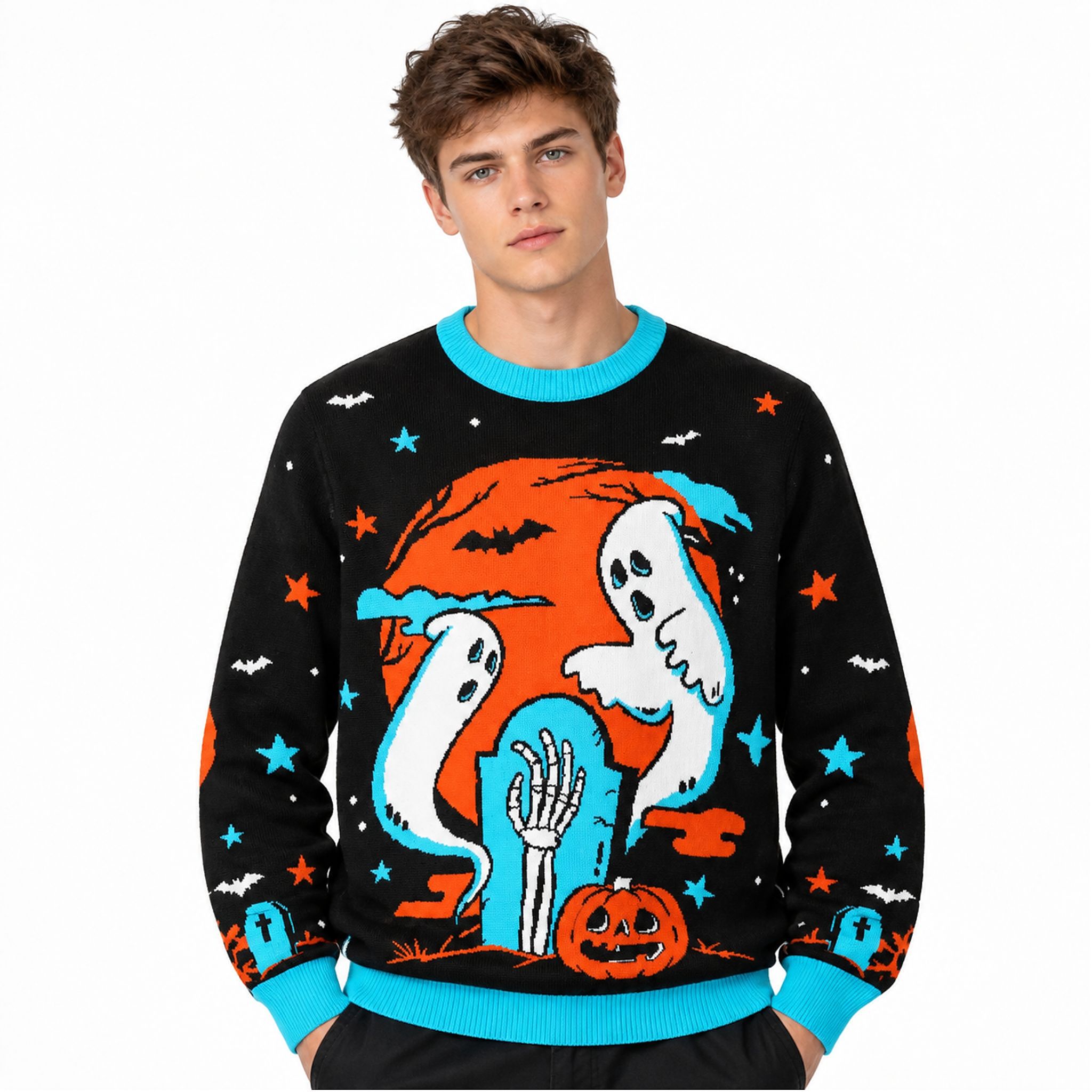 Spooky Ghost Graveyard Neon Halloween 2026 Ugly Sweater Spooky Ghost Graveyard Neon Halloween 2026 Ugly Sweater