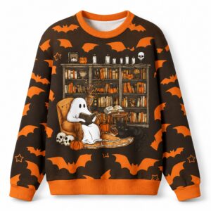 Reading Ghost and Black Cat Halloween 2026 Ugly Sweater 2