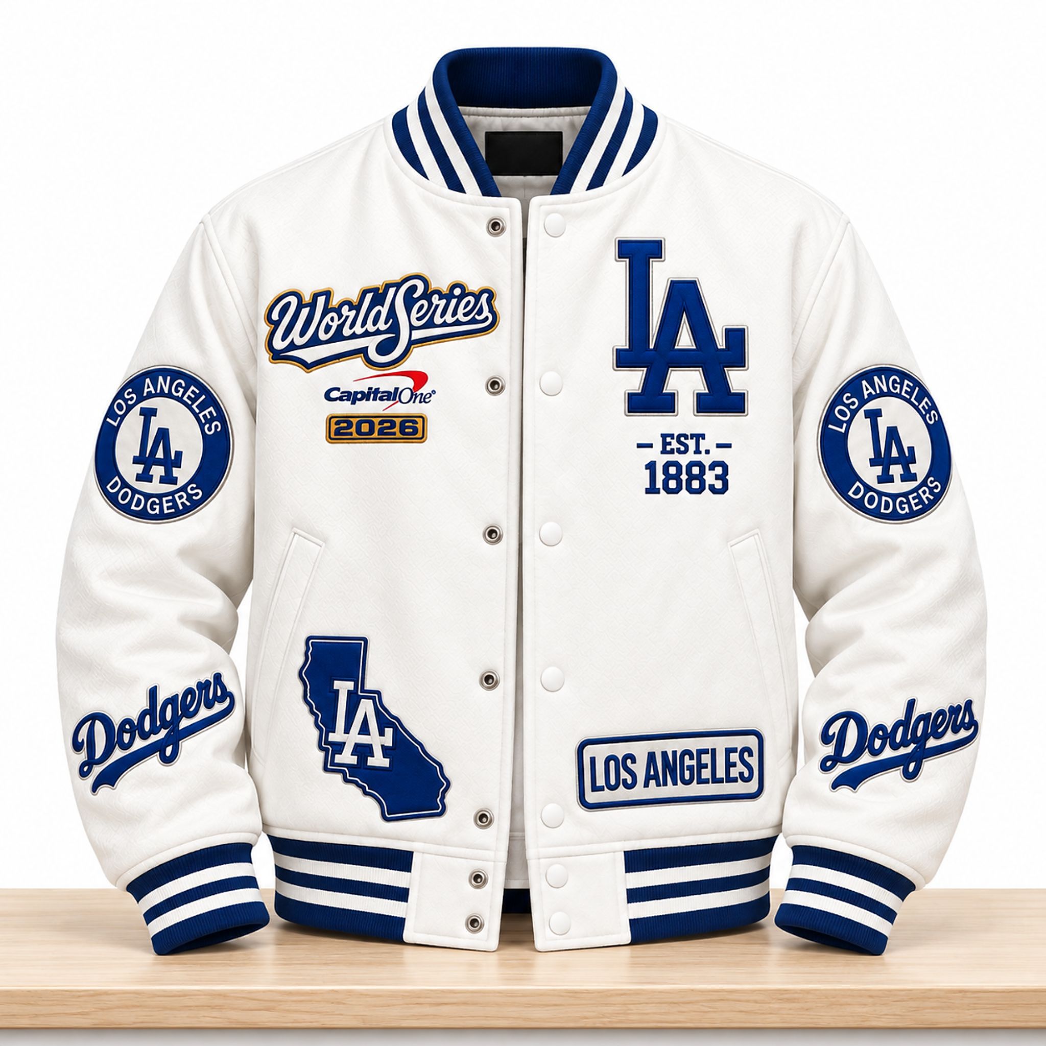 2026 LA Dodgers World Series Est 1883 Varsity Jacket 1 2026 LA Dodgers World Series Est 1883 Varsity Jacket 2