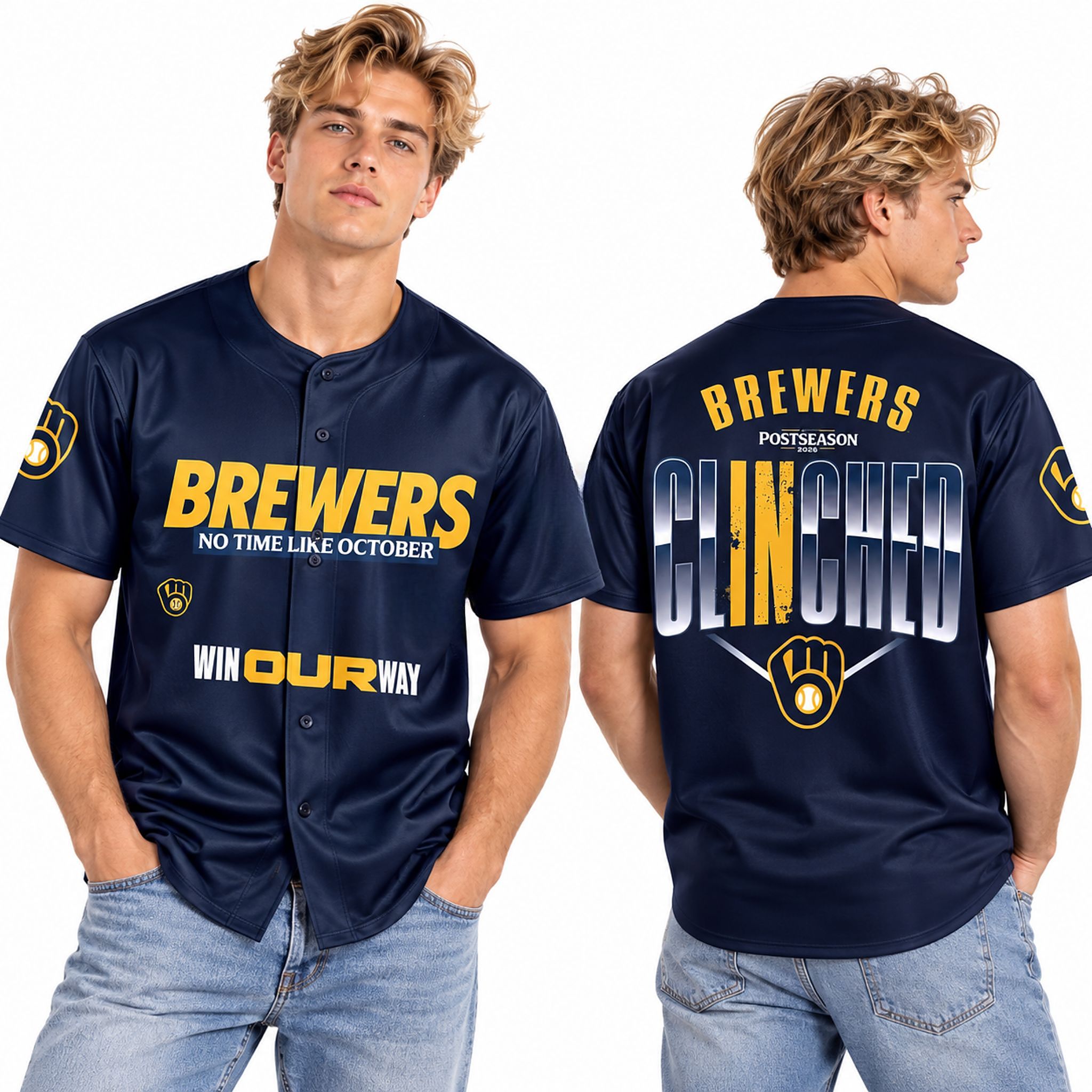 Brewers Clinched Postseason No Time Like October Win Our Way 2026 Jersey Brewers Clinched Postseason No Time Like October Win Our Way 2026 Jersey