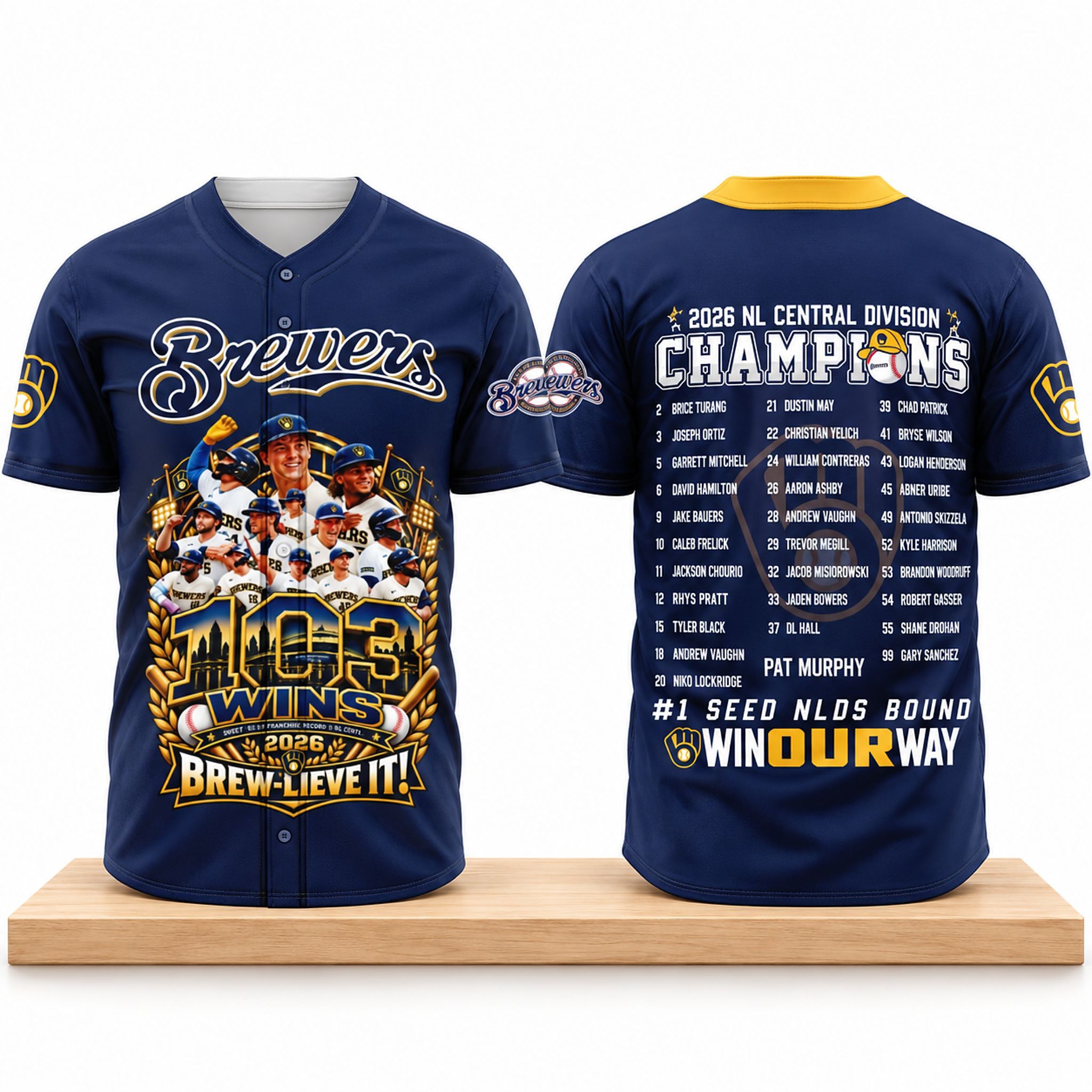 Brewers 2026 NL Central Division Champions 103 Wins Baseball Jersey 1 Brewers 2026 NL Central Division Champions 103 Wins Baseball Jersey 2