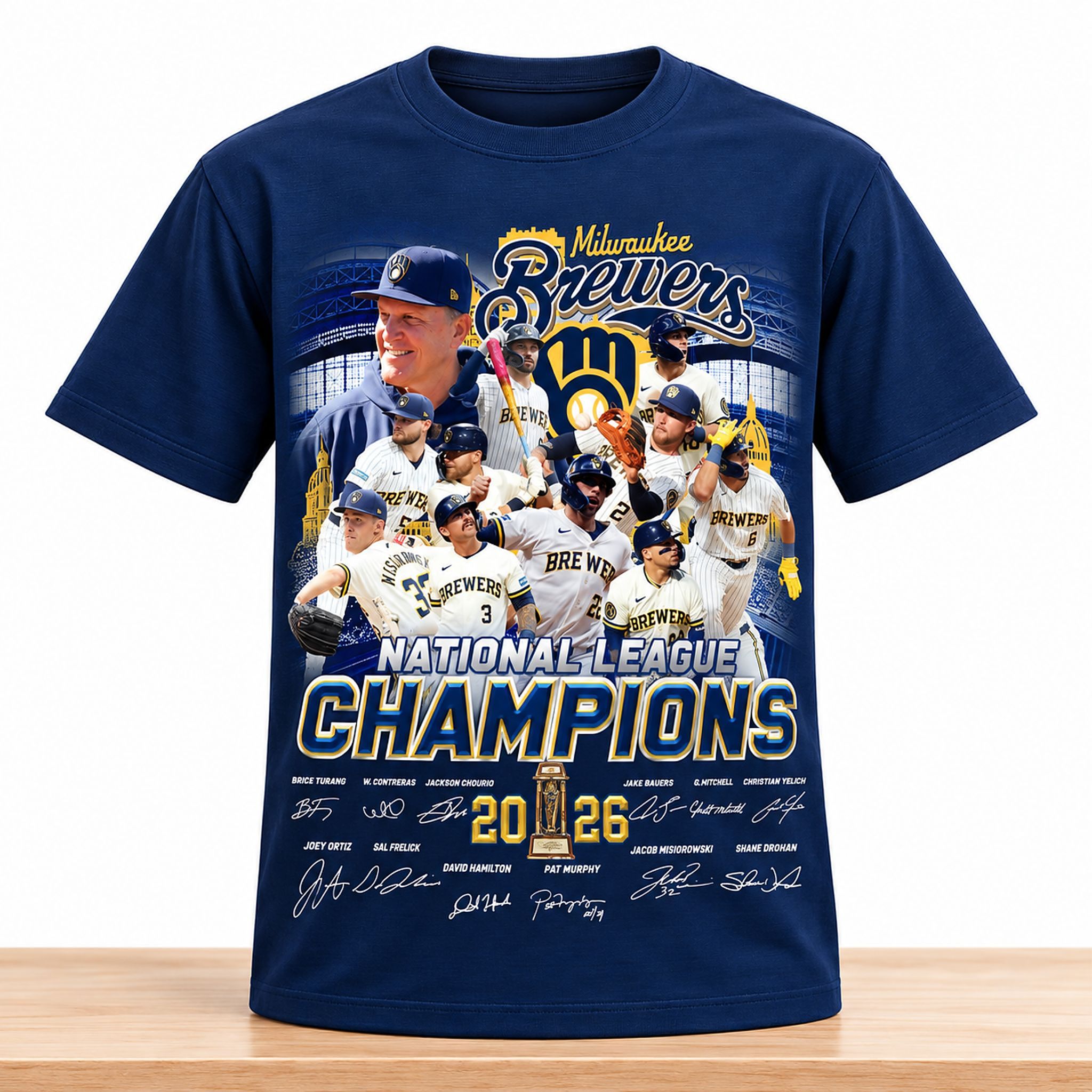 Brewers 2026 National League Champions Players Signature Shirt 1 Brewers 2026 National League Champions Players Signature Shirt 2