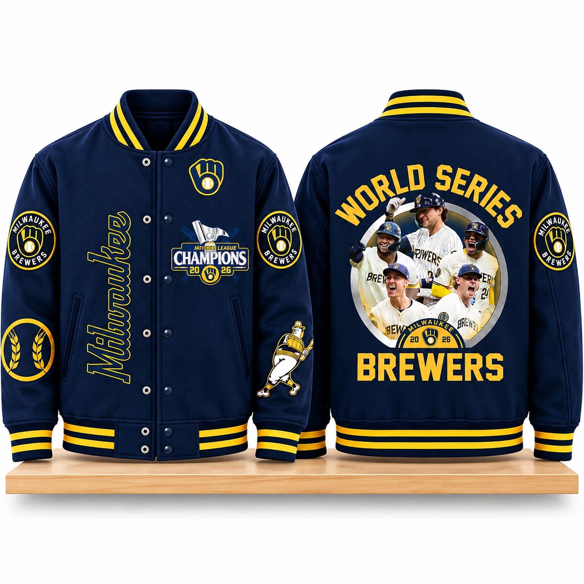 Brewers 2026 World Series Champions Varsity Jacket 1 Brewers 2026 World Series Champions Varsity Jacket 2