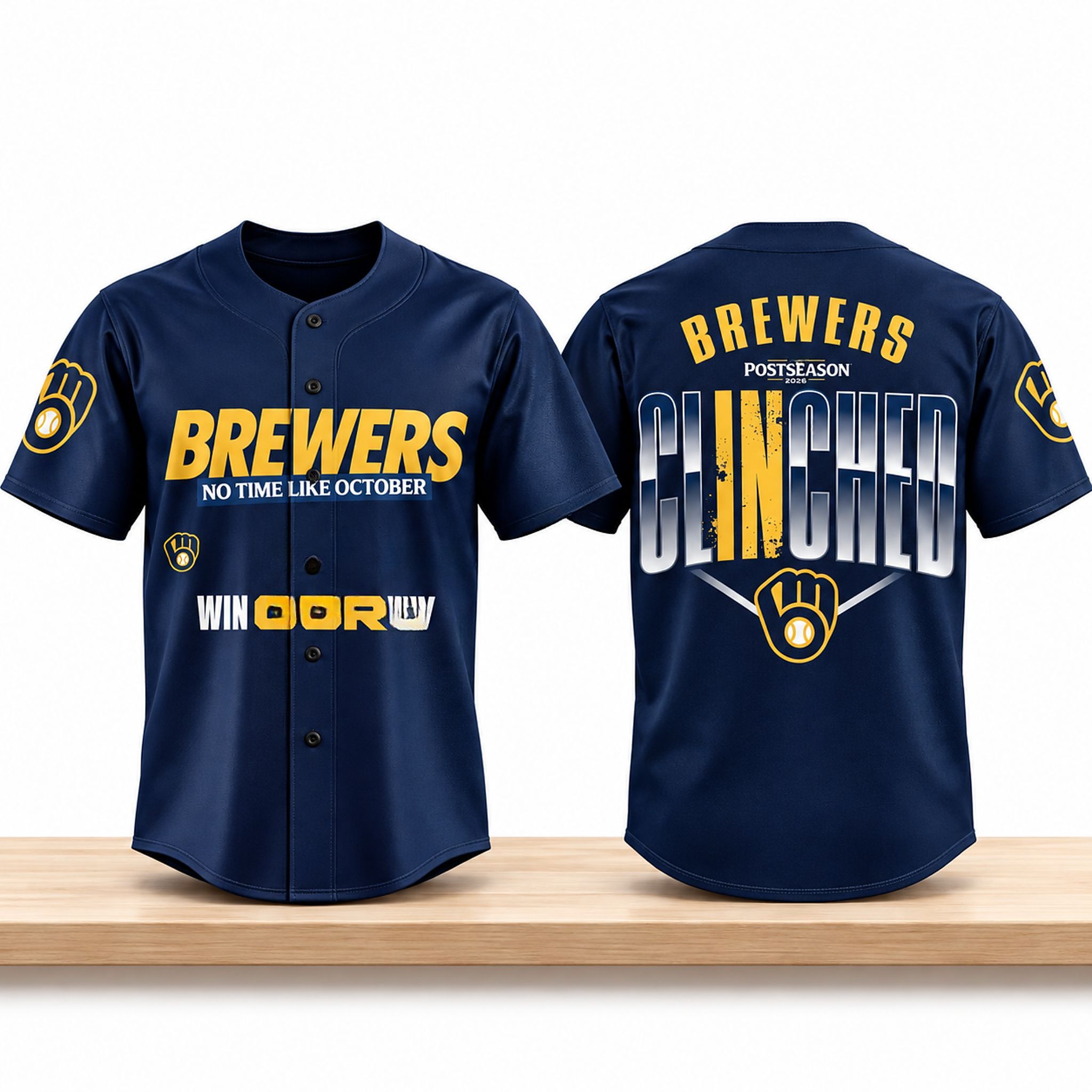 Brewers Clinched Postseason No Time Like October Win Our Way 2026 Jersey 1 Brewers Clinched Postseason No Time Like October Win Our Way 2026 Jersey (1)