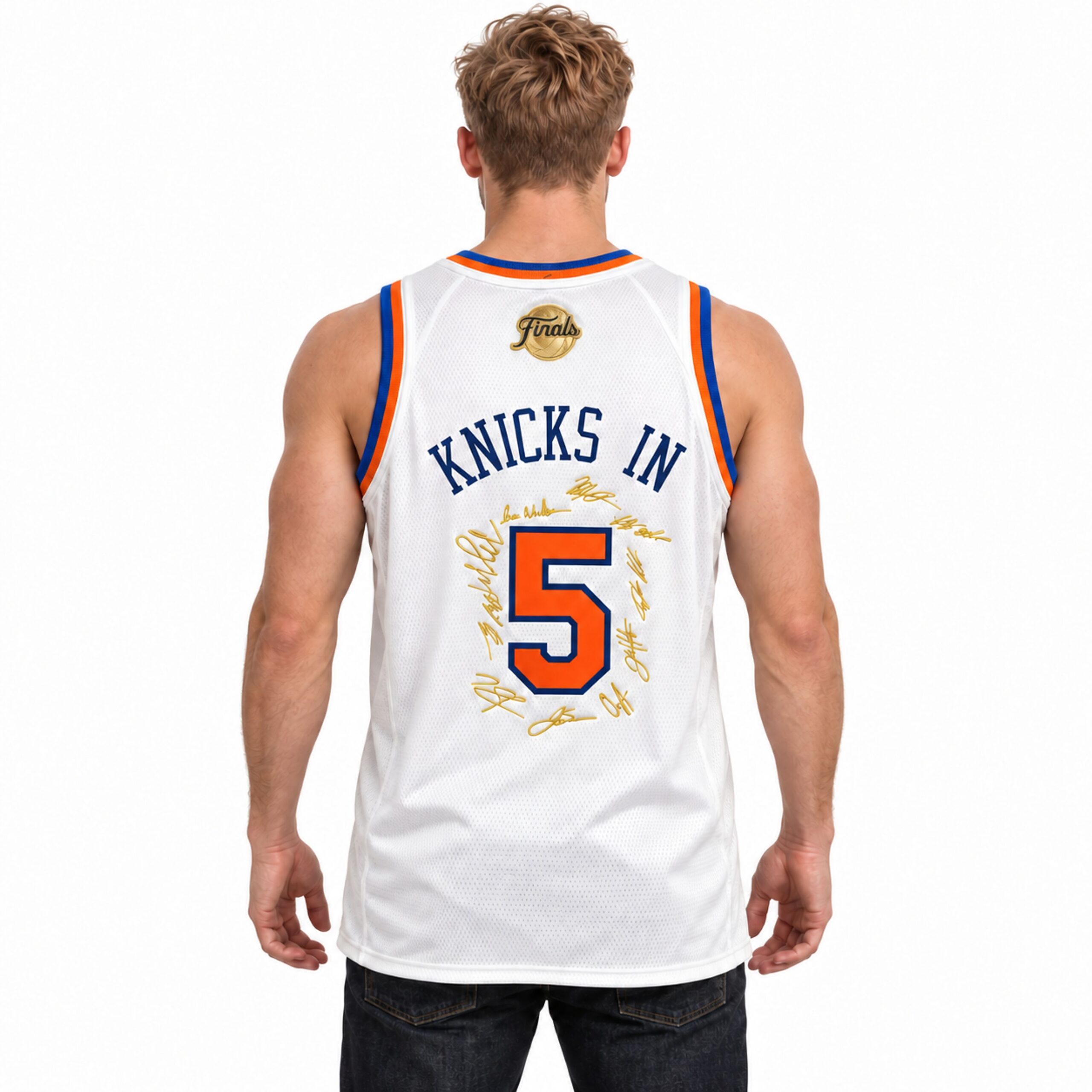 Chase Jordan NY Knicks In 5 Gold Signatures Basketball Jersey 2 Chase Jordan NY Knicks In 5 Gold Signatures Basketball Jersey 2