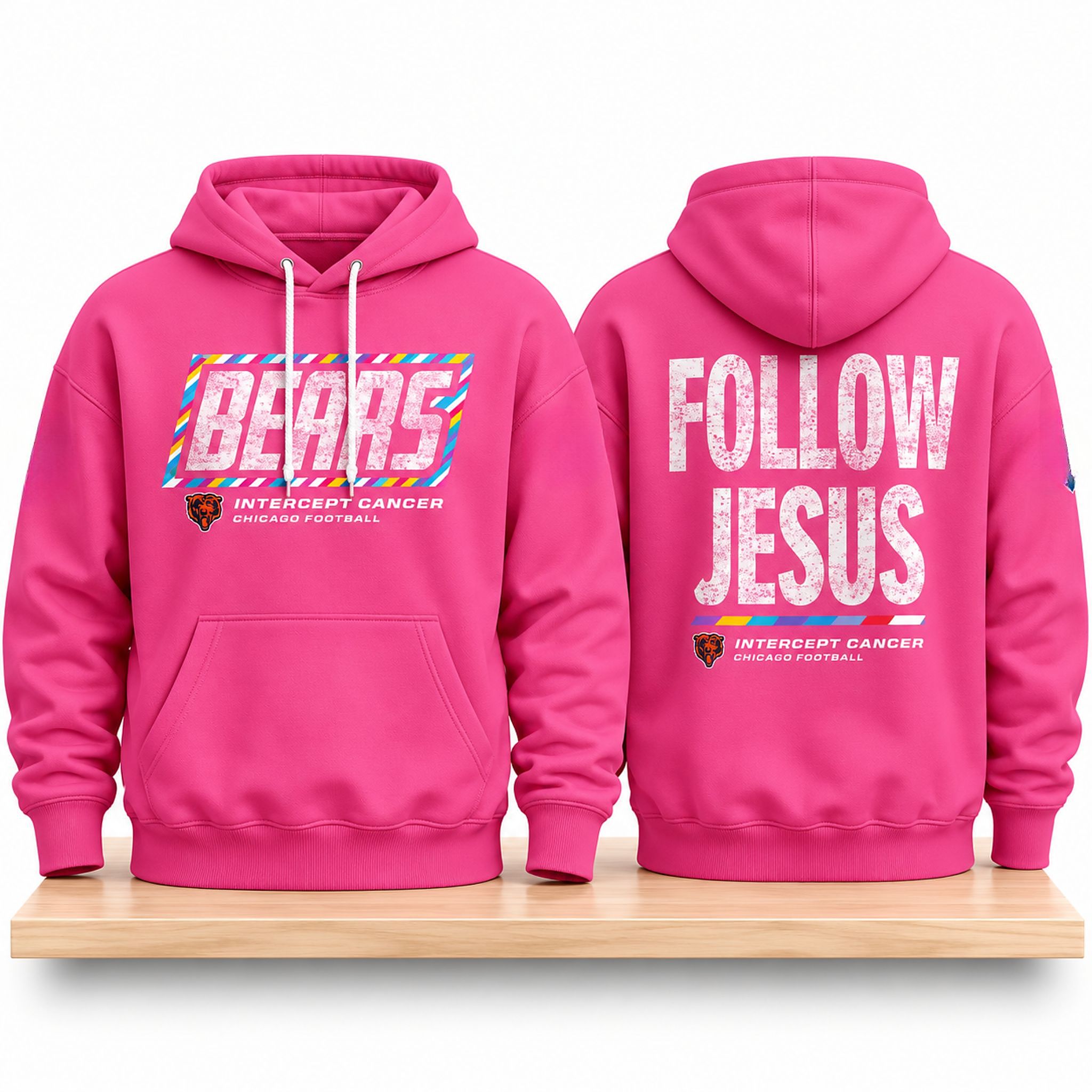 Chicago Bears Crucial Catch Follow Jesus Pink 2026 Hoodie 1 Chicago Bears Crucial Catch Follow Jesus Pink 2026 Hoodie 2