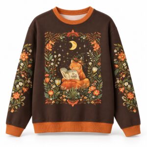 Cat Reading Book Floral Moon Christmas 2026 Ugly Sweater 2