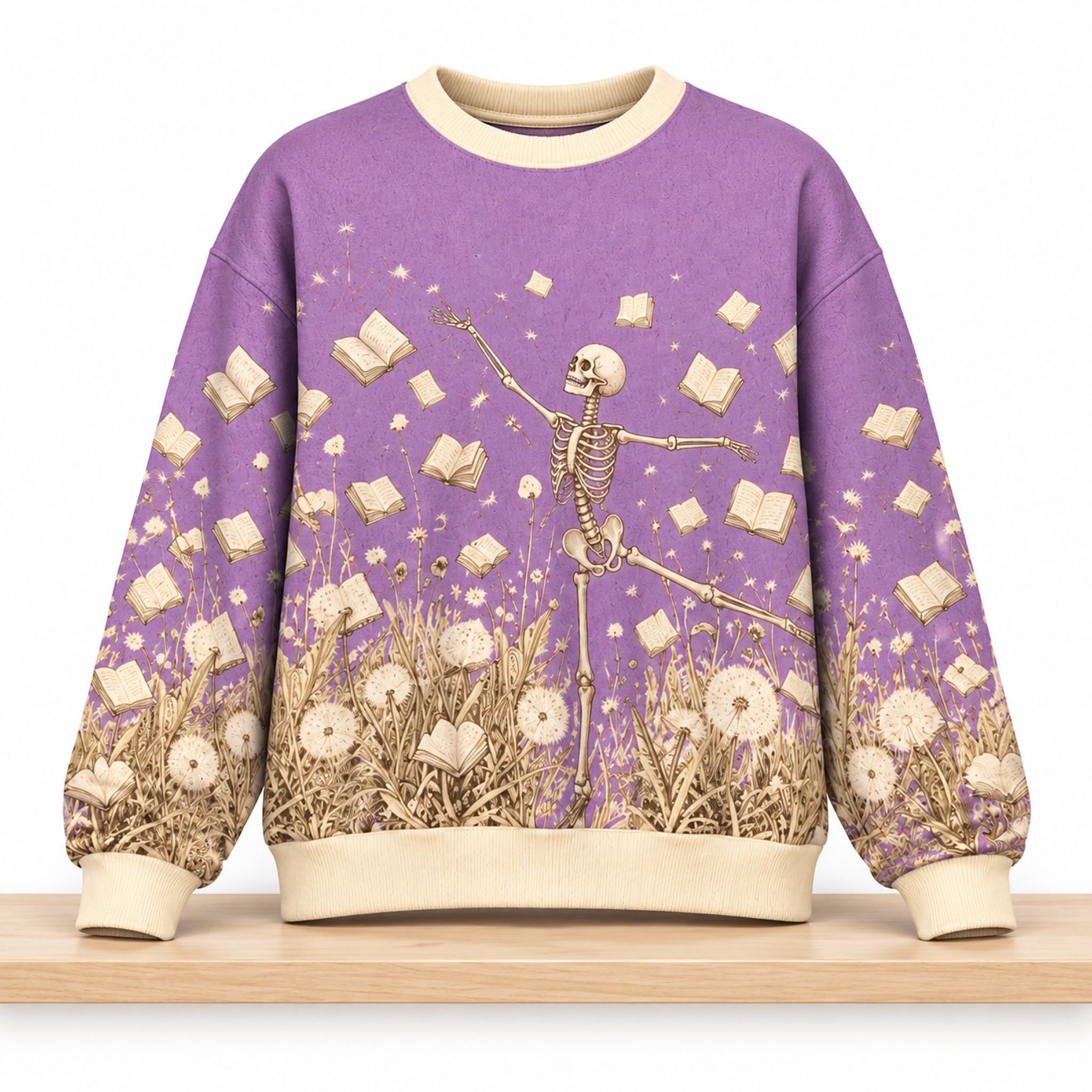 Dancing Skeleton Books and Dandelions Christmas 2026 Ugly Sweater 1 Dancing Skeleton Books and Dandelions Christmas 2026 Ugly Sweater 2