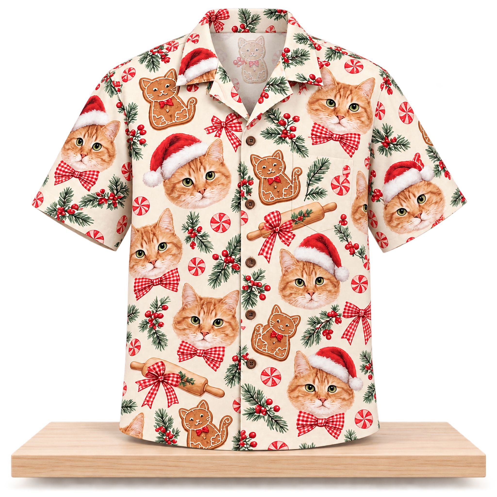 Gingerbread Cat & Santa Bow Christmas 2026 Hawaiian Shirt 1 Gingerbread Cat Santa Bow Christmas 2026 Hawaiian Shirt 2