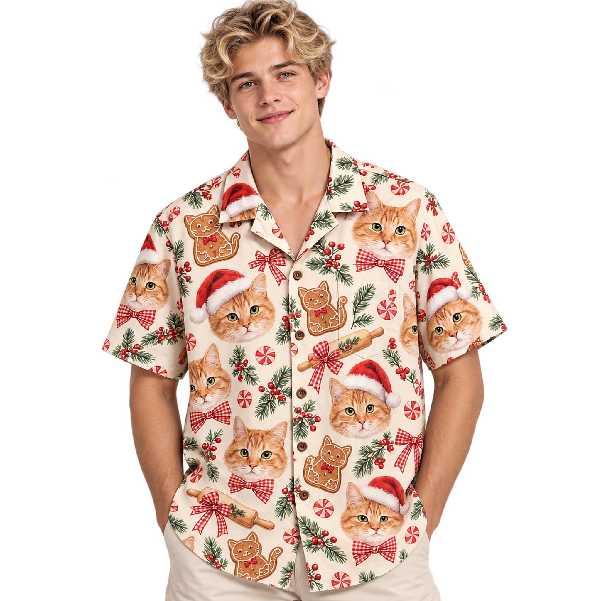 Gingerbread Cat Santa Bow Christmas 2026 Hawaiian Shirt Gingerbread Cat Santa Bow Christmas 2026 Hawaiian Shirt
