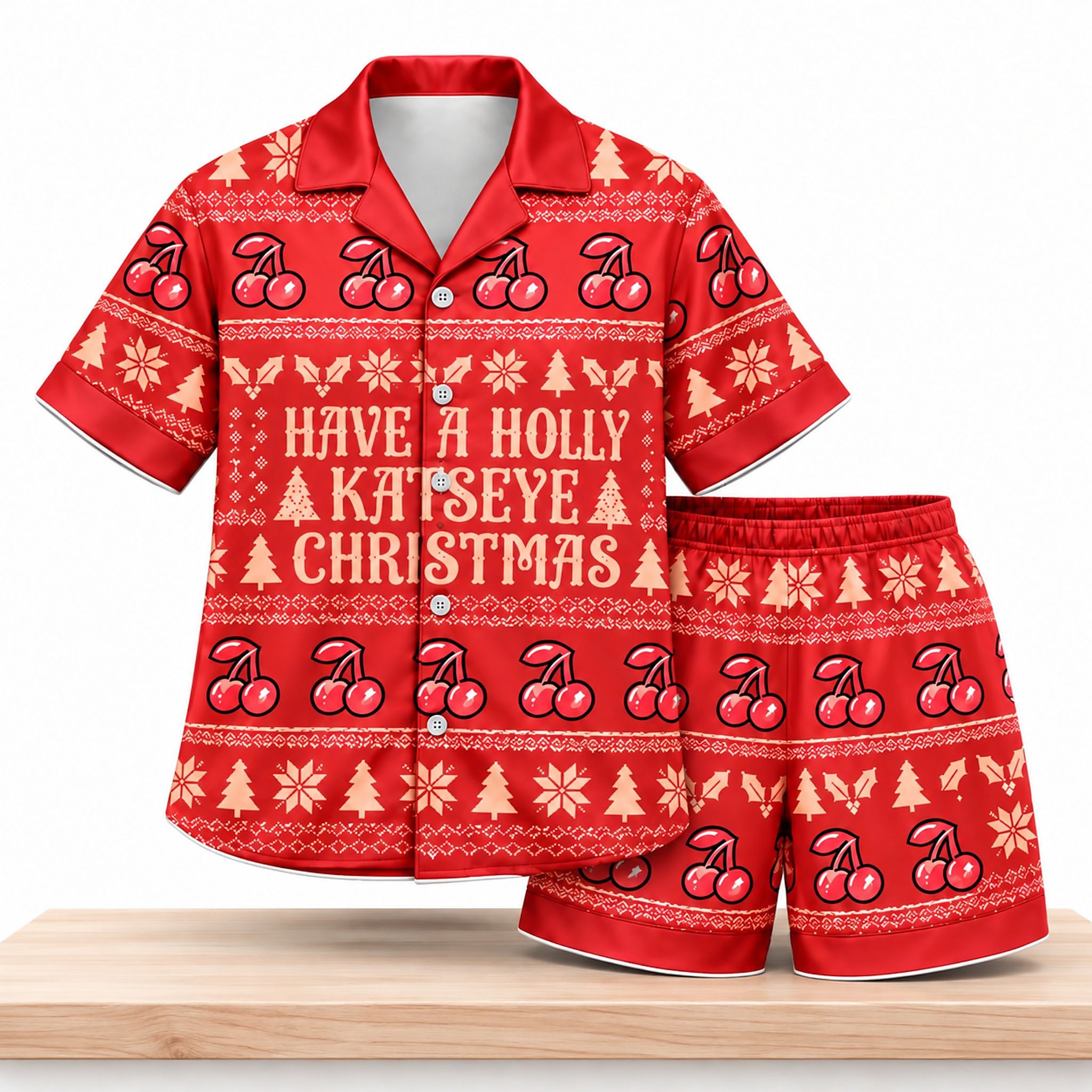 Have A Holly Katseye Cherry Pattern Christmas 2026 Pajama Set 1 Have A Holly Katseye Cherry Pattern Christmas 2026 Pajama Set 2