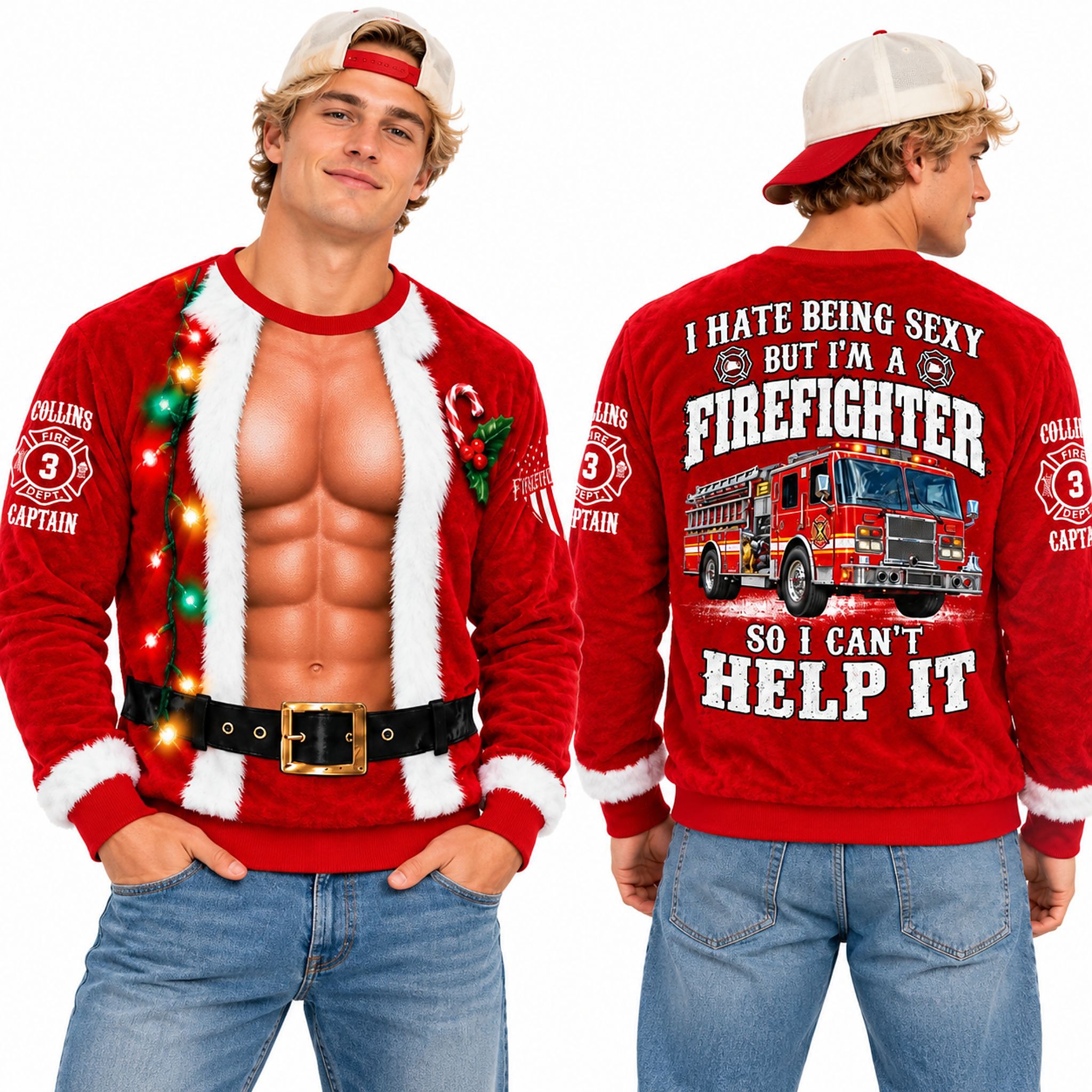 I Hate Being Sexy But Im A Firefighter So I Cant Help It Christmas 2026 Ugly Sweater I Hate Being Sexy But Im A Firefighter So I Cant Help It Christmas 2026 Ugly Sweater