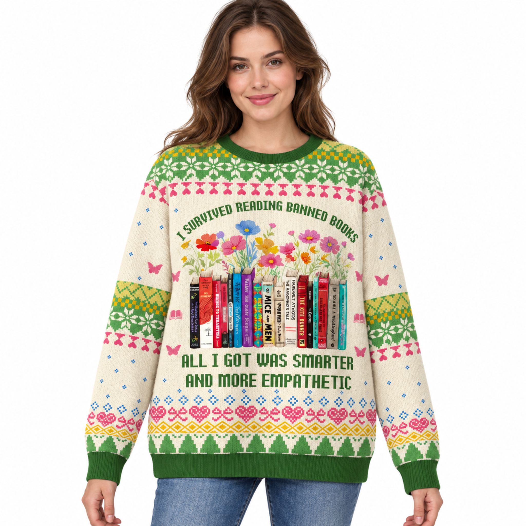 I Survived Reading Banned Books All I Got Was Smarter And More Empathetic Christmas 2026 Ugly Sweater I Survived Reading Banned Books All I Got Was Smarter And More Empathetic Christmas 2026 Ugly Sweater