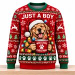Just A Boy Golden Retriever Christmas 2026 Ugly Sweater