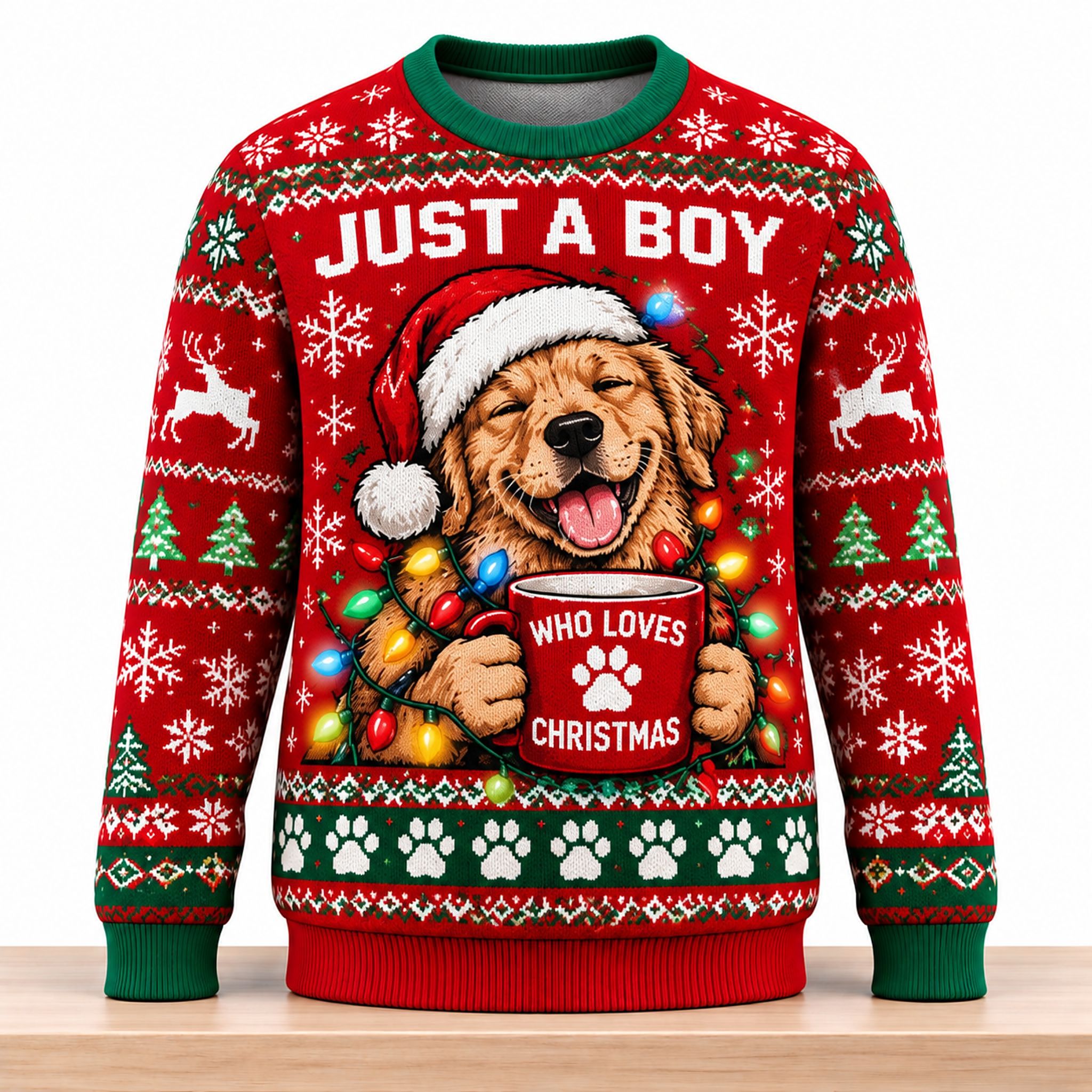 Just A Boy Golden Retriever Christmas 2026 Ugly Sweater 1 Just A Boy Golden Retriever Christmas 2026 Ugly Sweater 2