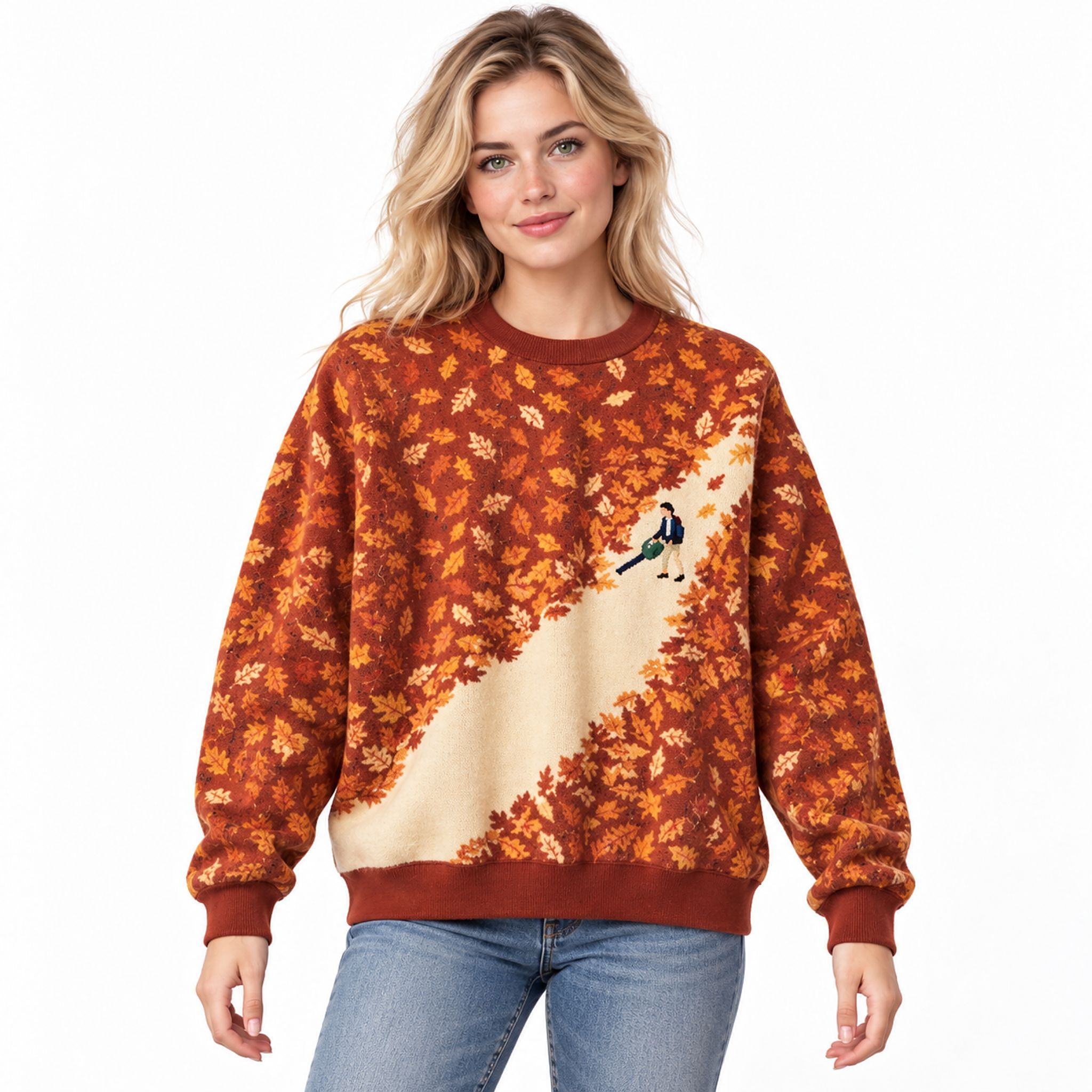 Lawn Mower Leaf Pattern Fall Landscape Ugly Sweater Lawn Mower Leaf Pattern Fall Landscape Ugly Sweater