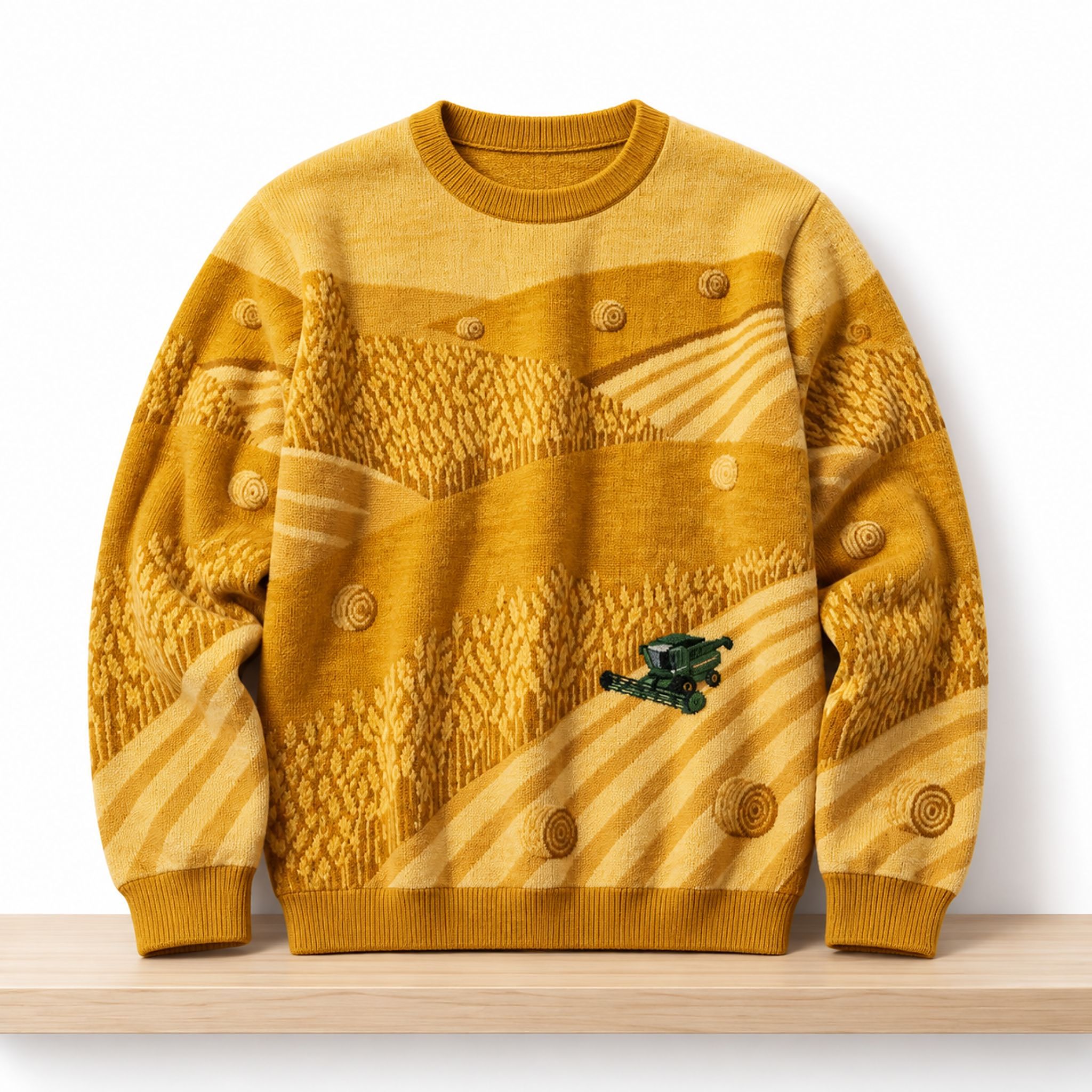 Mustard Yellow Farm Landscape Knit Sweater 1 Mustard Yellow Farm Landscape Knit Sweater 2