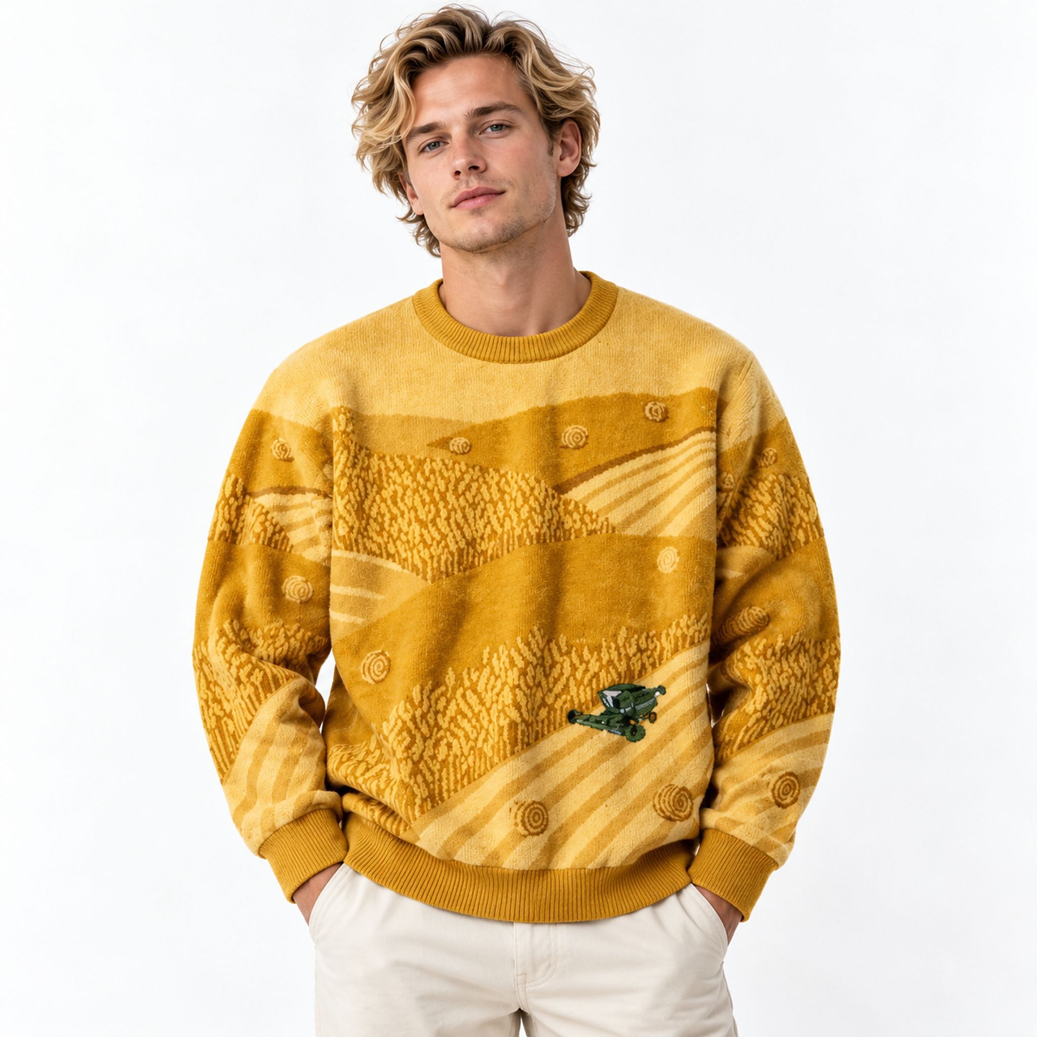 Mustard Yellow Farm Landscape Knit Sweater Mustard Yellow Farm Landscape Knit Sweater
