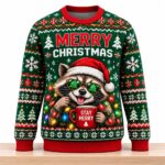 Raccoon Stay Merry Christmas 2026 Ugly Sweater