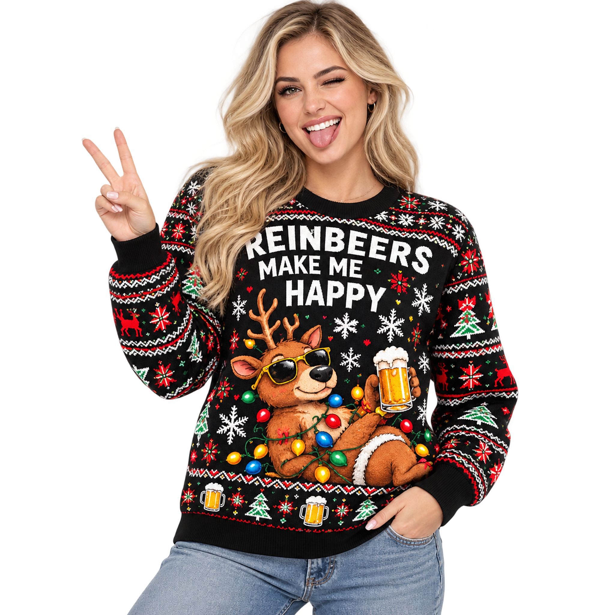 Reindeers Make Me Happy Christmas 2026 Ugly Sweater Reindeers Make Me Happy Christmas 2026 Ugly Sweater