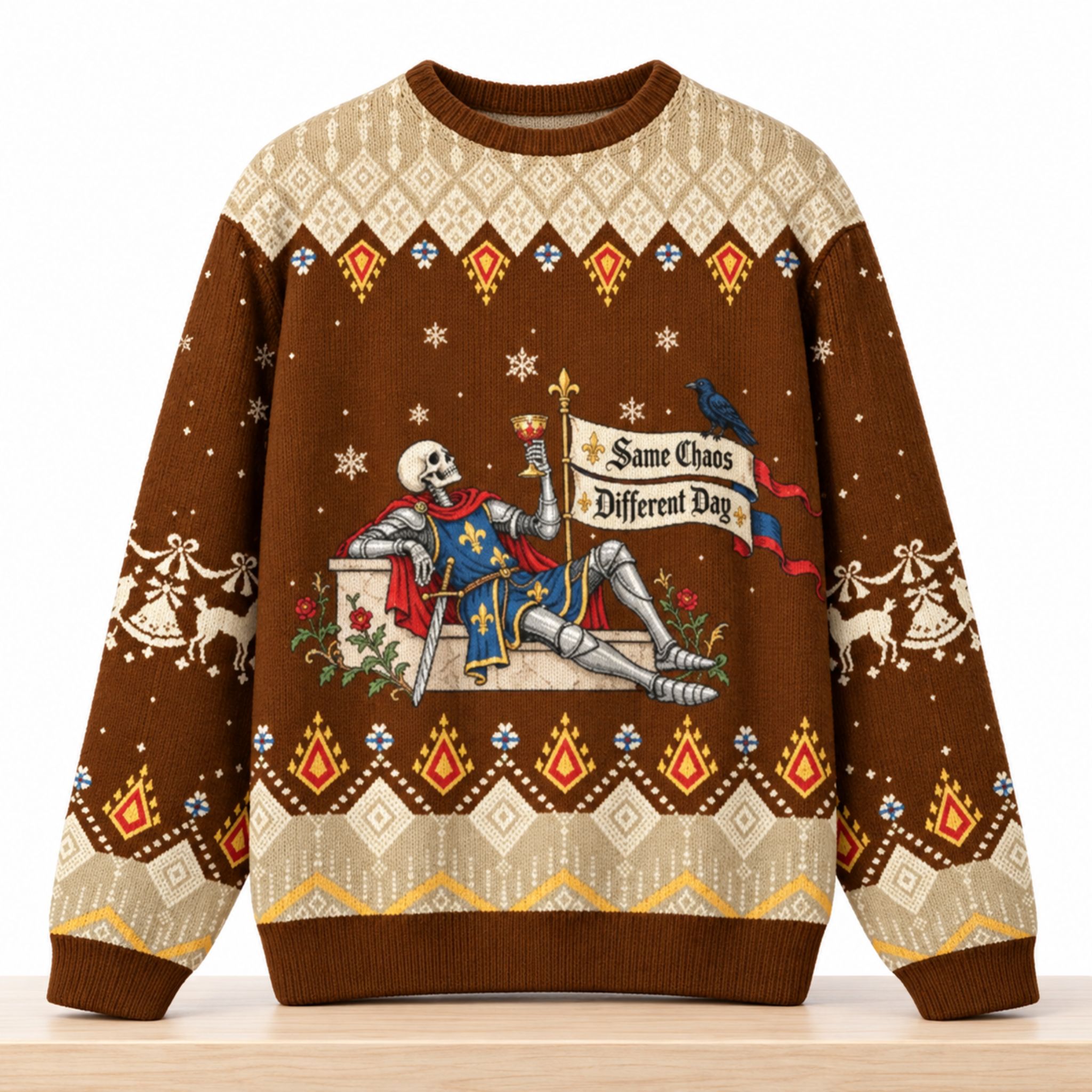 Same Chaos Different Day Skeleton Knight Christmas 2026 Ugly Sweater 1 Same Chaos Different Day Skeleton Knight Christmas 2026 Ugly Sweater 2
