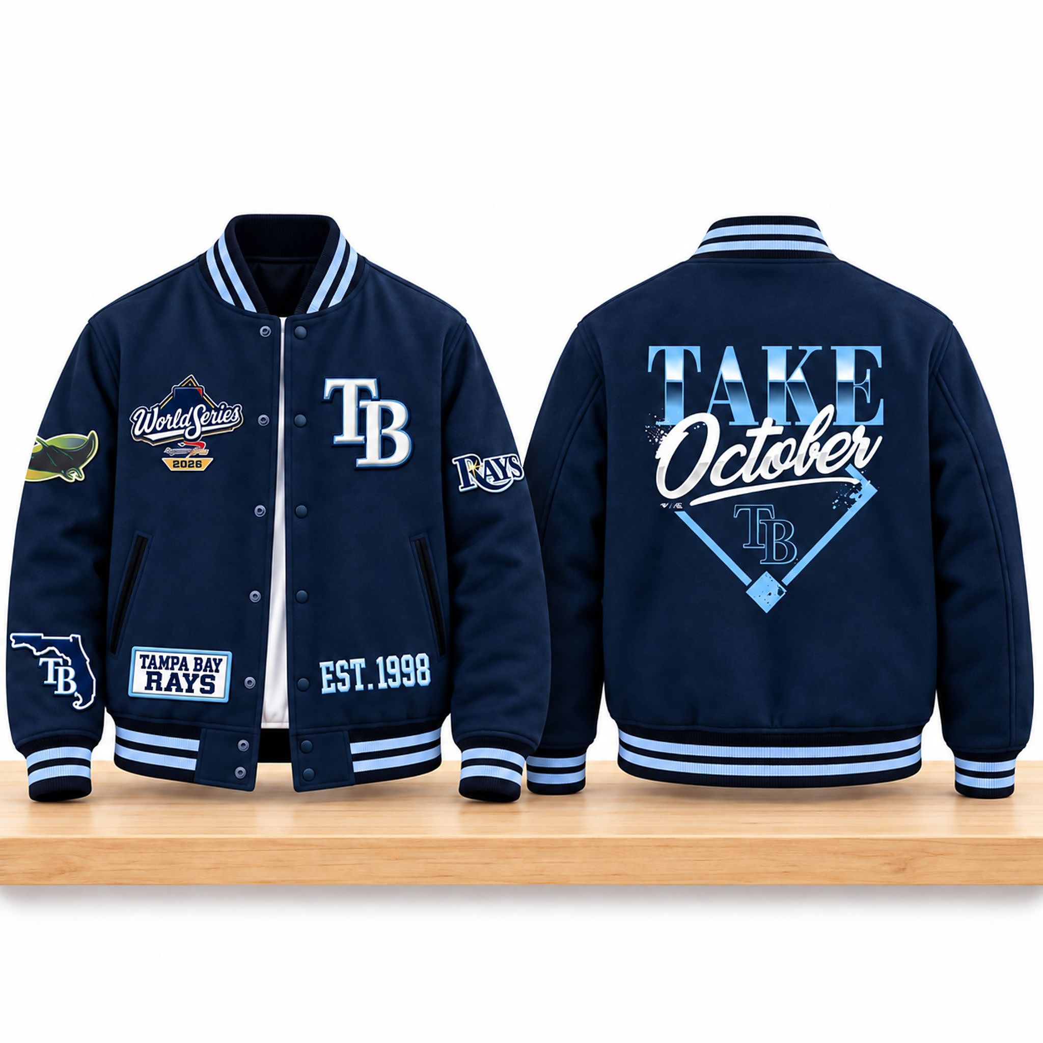 TB Rays 2026 Division Series Champions Distressed Locker Room Take October Jaccket 1 TB Rays 2026 Division Series Champions Distressed Locker Room Take October Jaccket 2