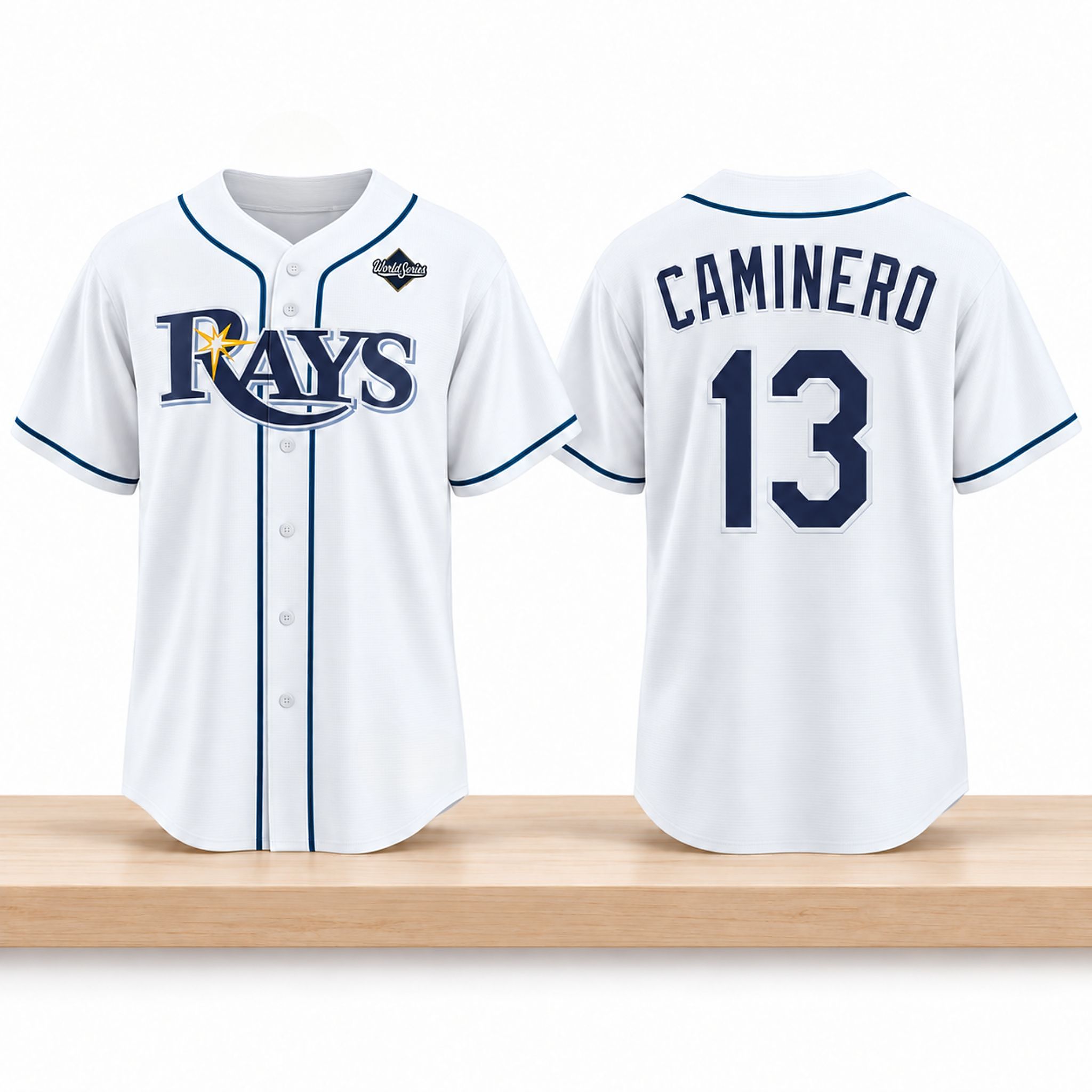 TB Rays Junior Caminero 2026 World Series Champions Jersey 1 TB Rays Junior Caminero 2026 World Series Champions Jersey 2